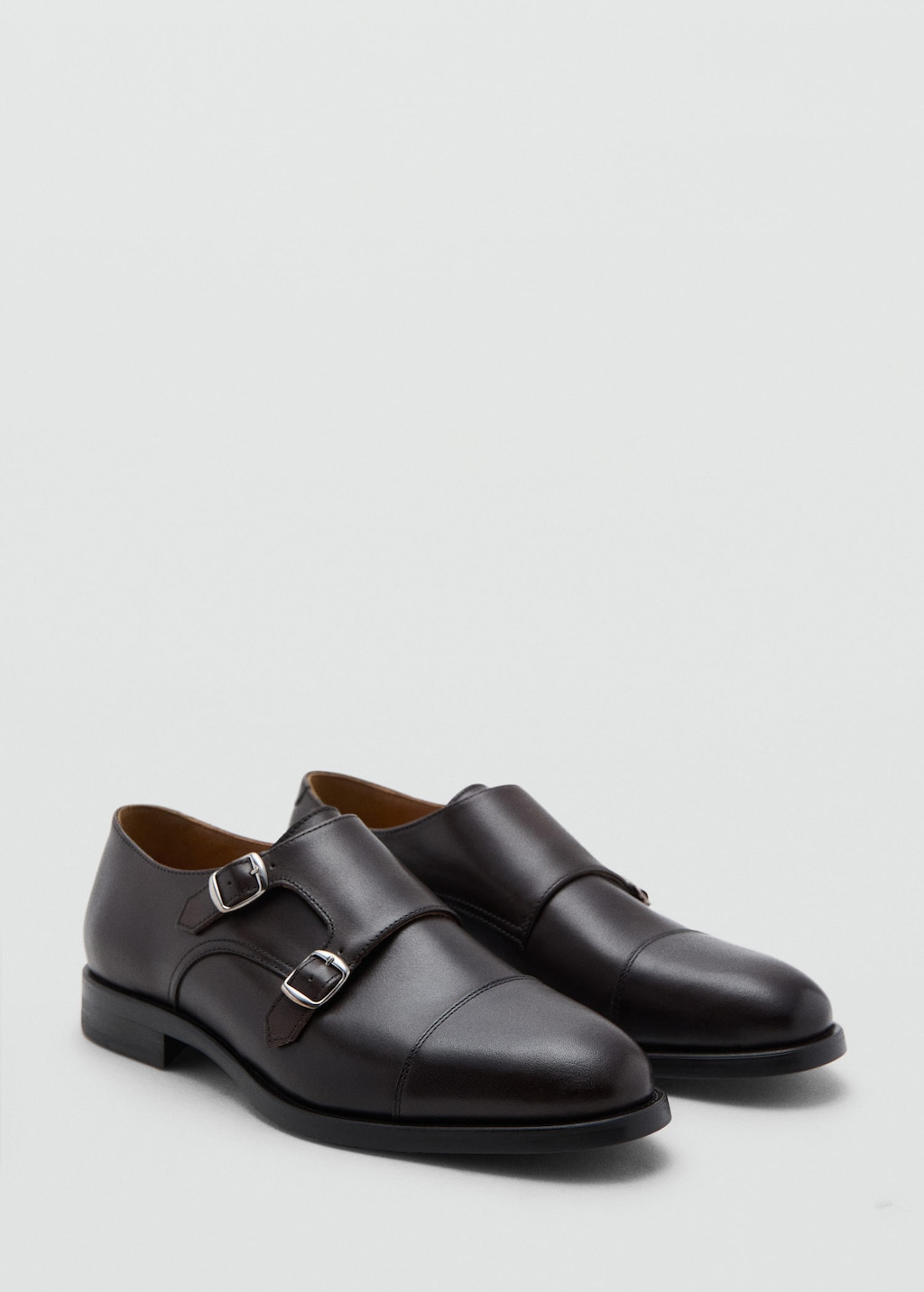 Mango Man Double Buckle Leather Shoe Brown