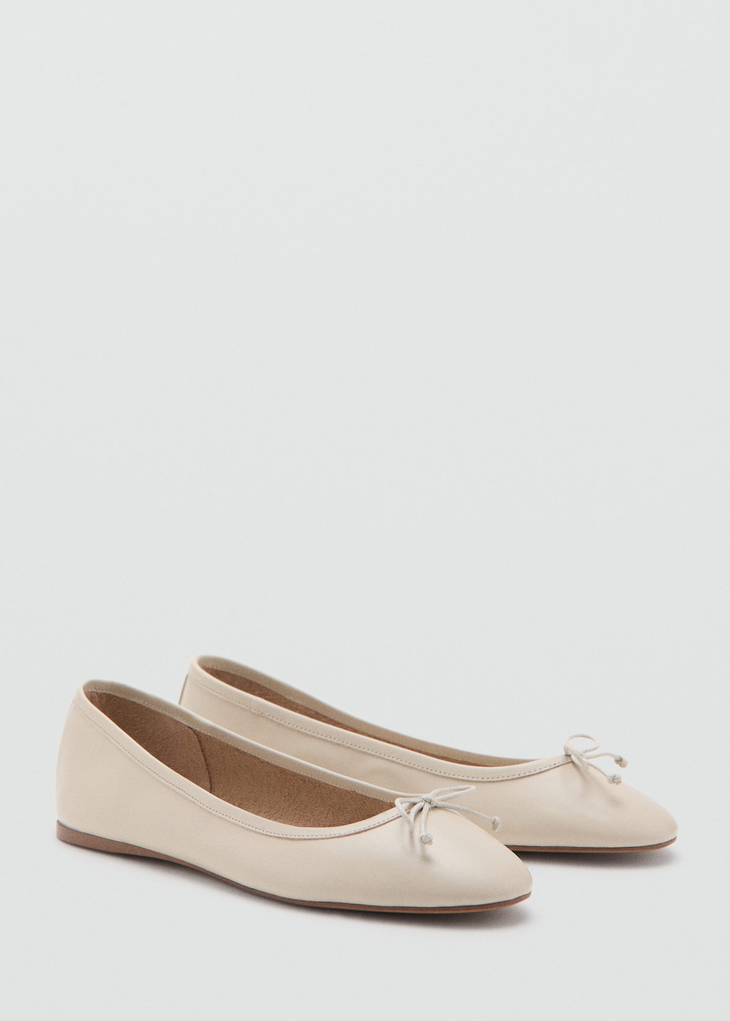 Mango Leather Ballet Flats With Bow White