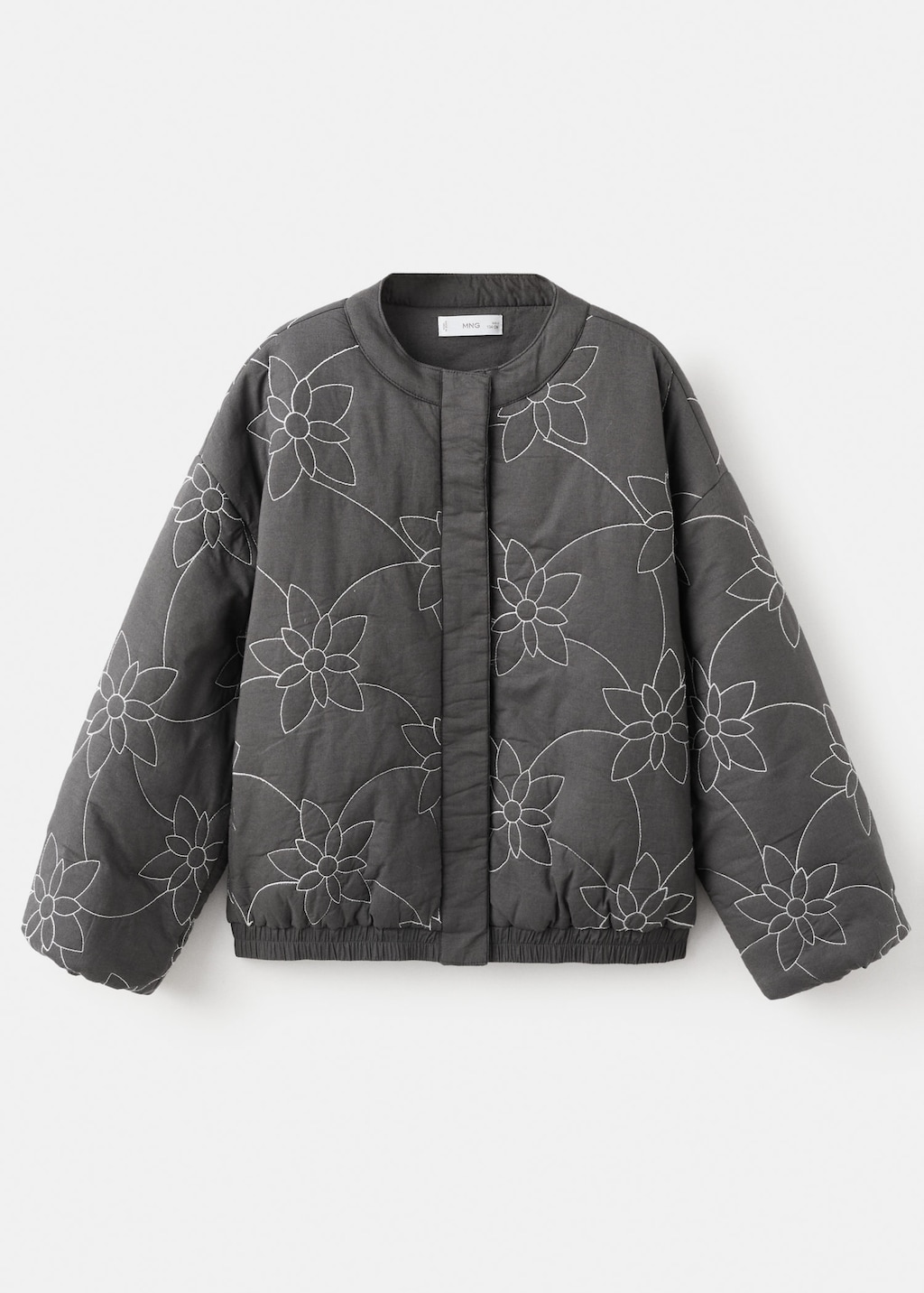 Mango Kids' Embroidered Quilted Jacket Charcoal In Gray