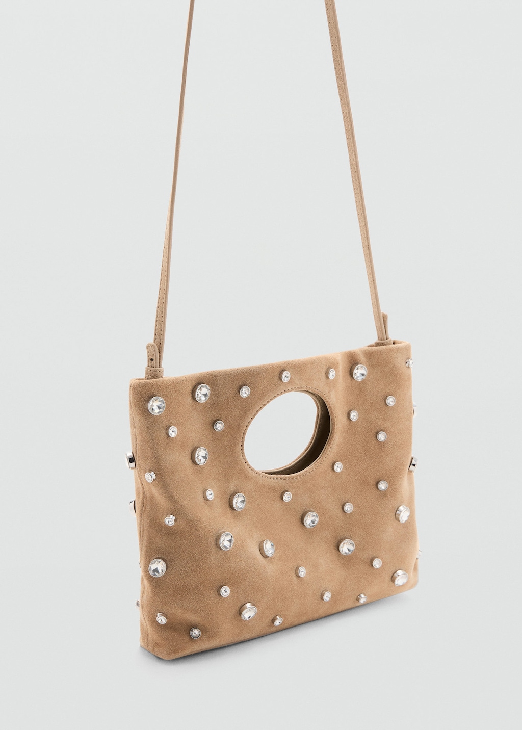 Mango Suede Studded Handbag In Beige