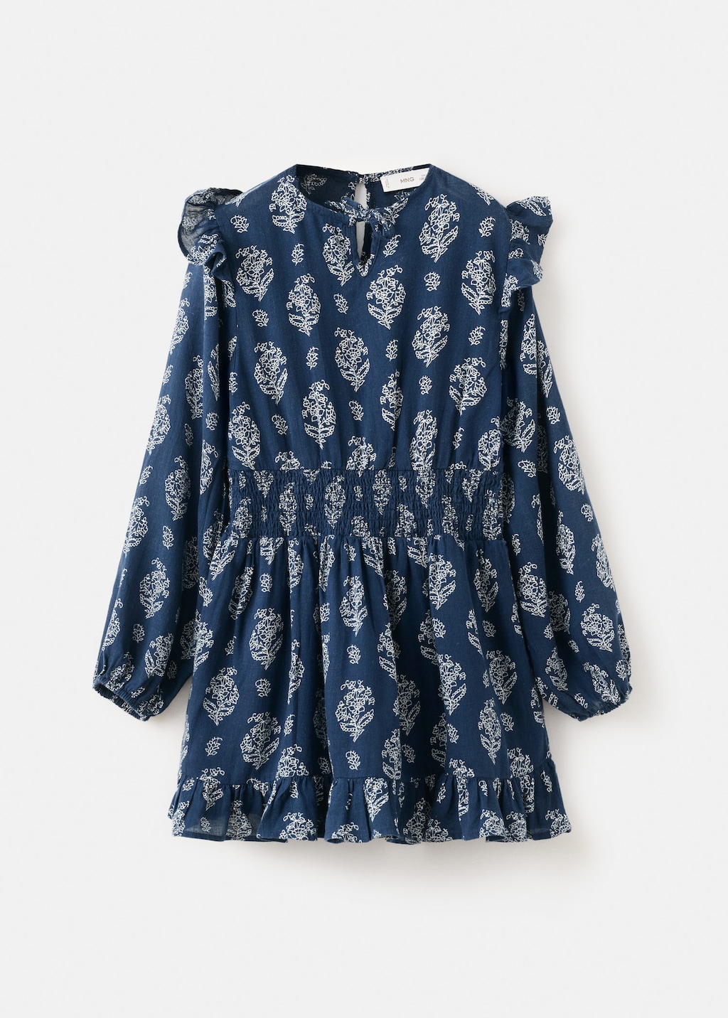 Mango Kids' Ruffled Printed Dress Navy In Blue