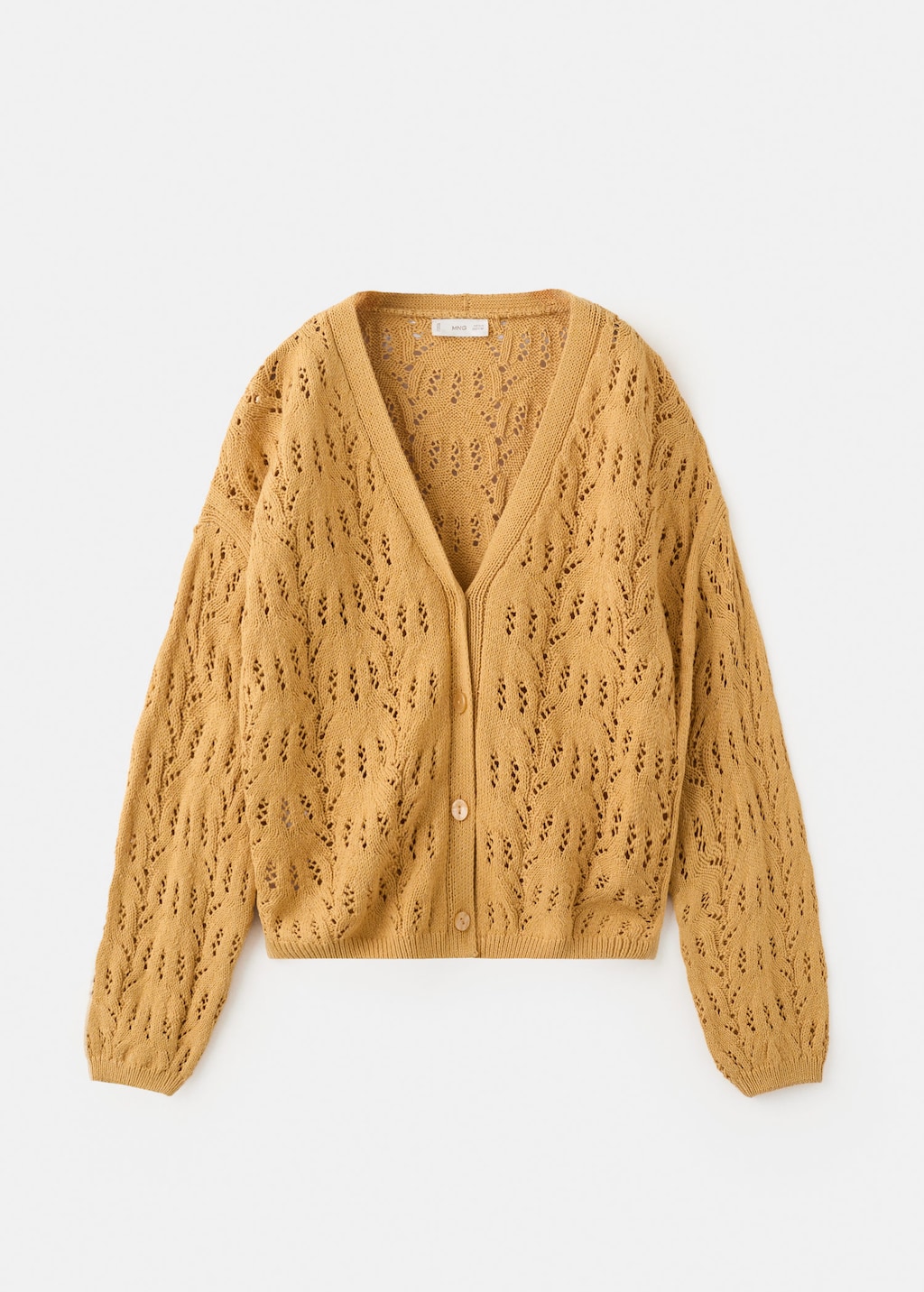 Mango Kids' Openwork Knit Cardigan Mustard In Brown