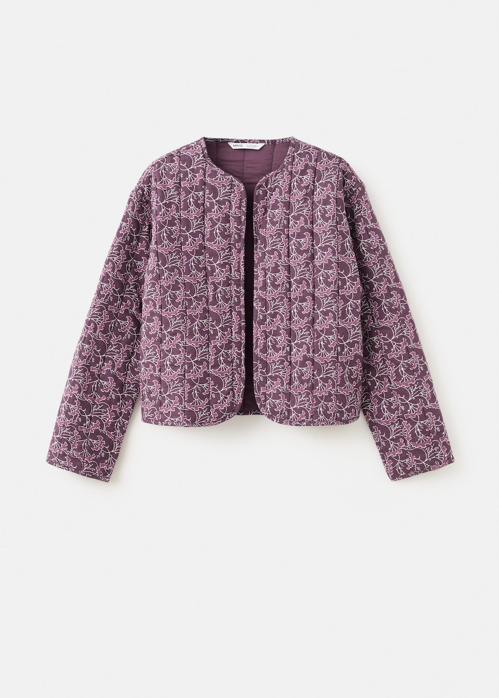 Mango Printed Quilted Jacket Purple