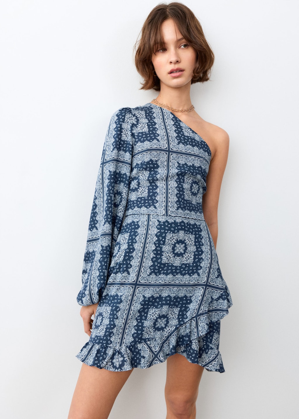 Mango Printed Dress With Cut-out Navy In Blue