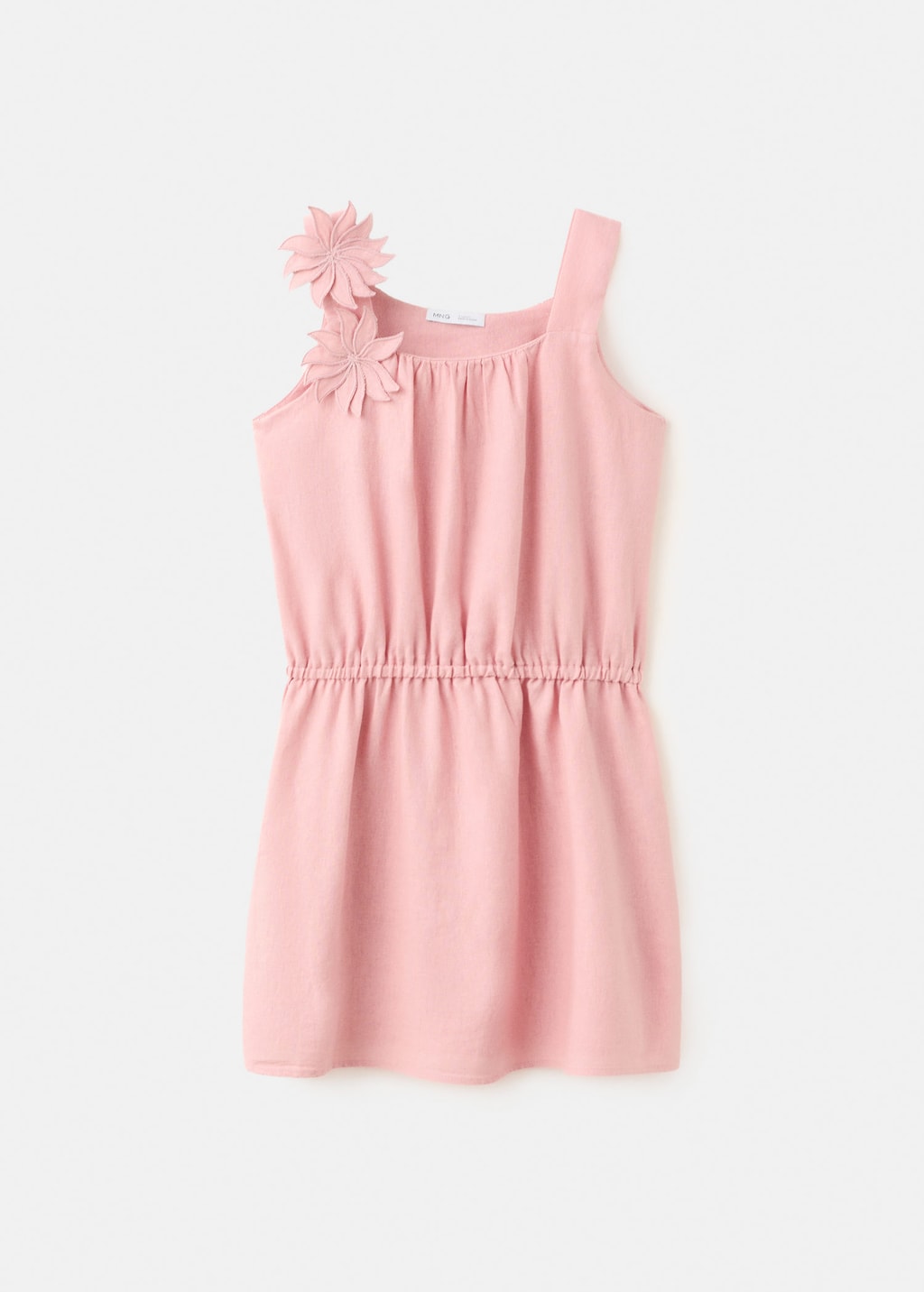 Mango Kids' Floral Linen-blend Dress In Pink
