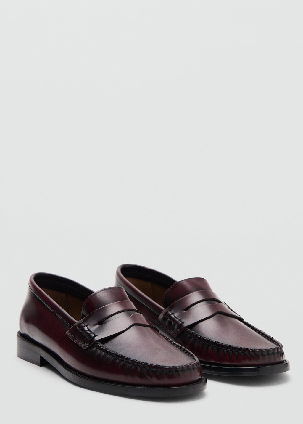 Mango Gathered Leather Moccasin In Burgundy