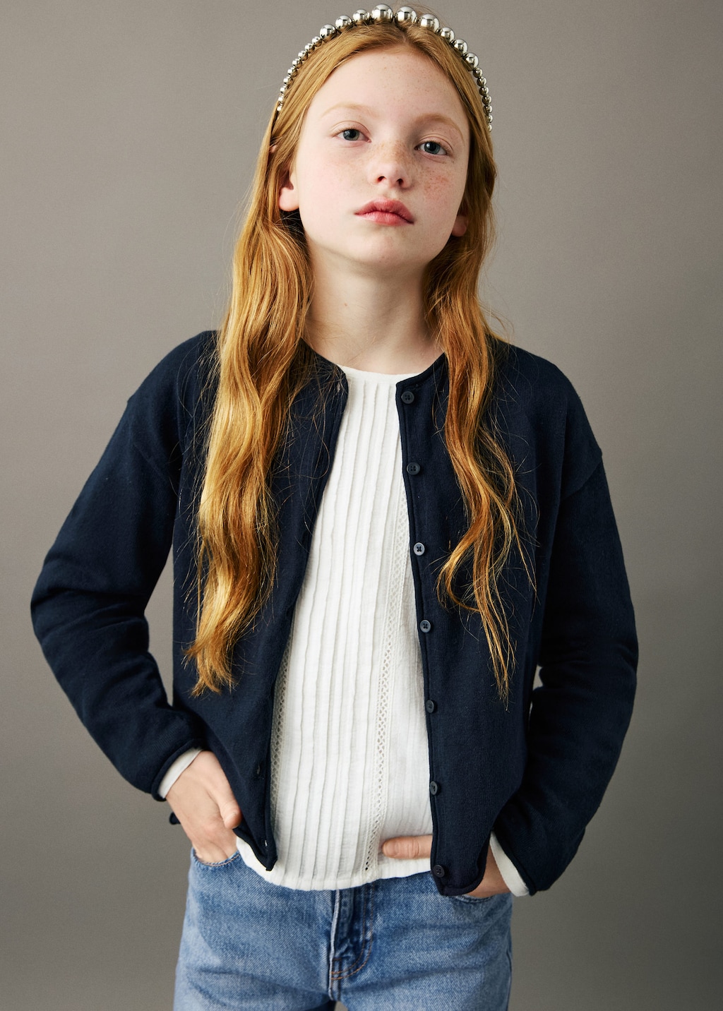 Mango Kids' Long Sleeves Knit Cardigan Navy In Blue