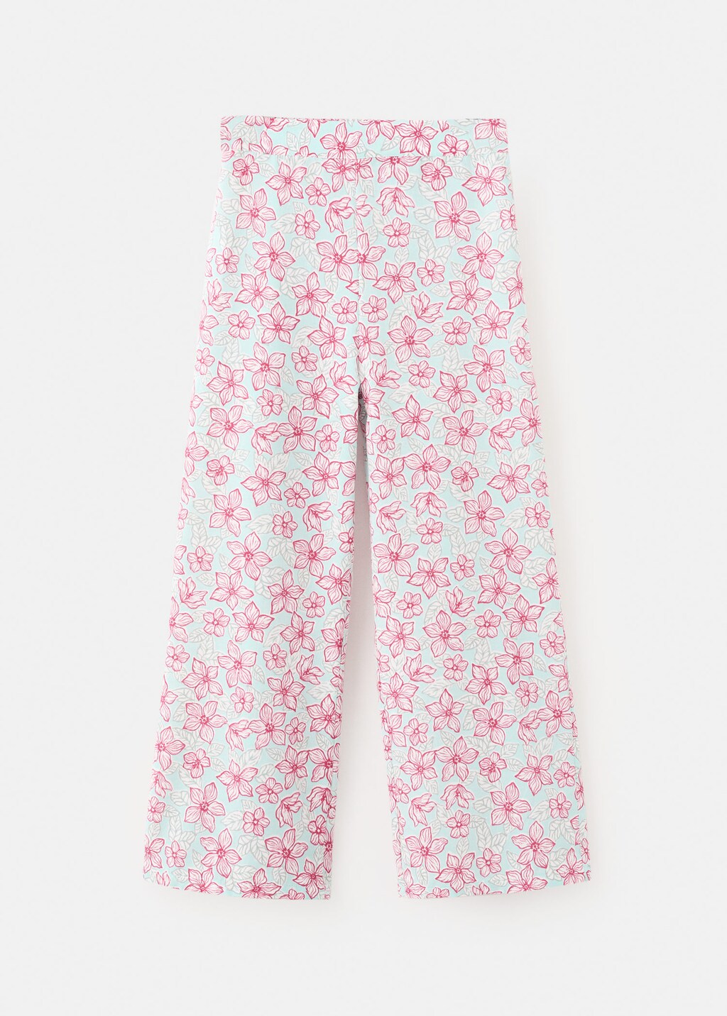 Mango Kids' Flower Print Trousers Aqua Green In Pink