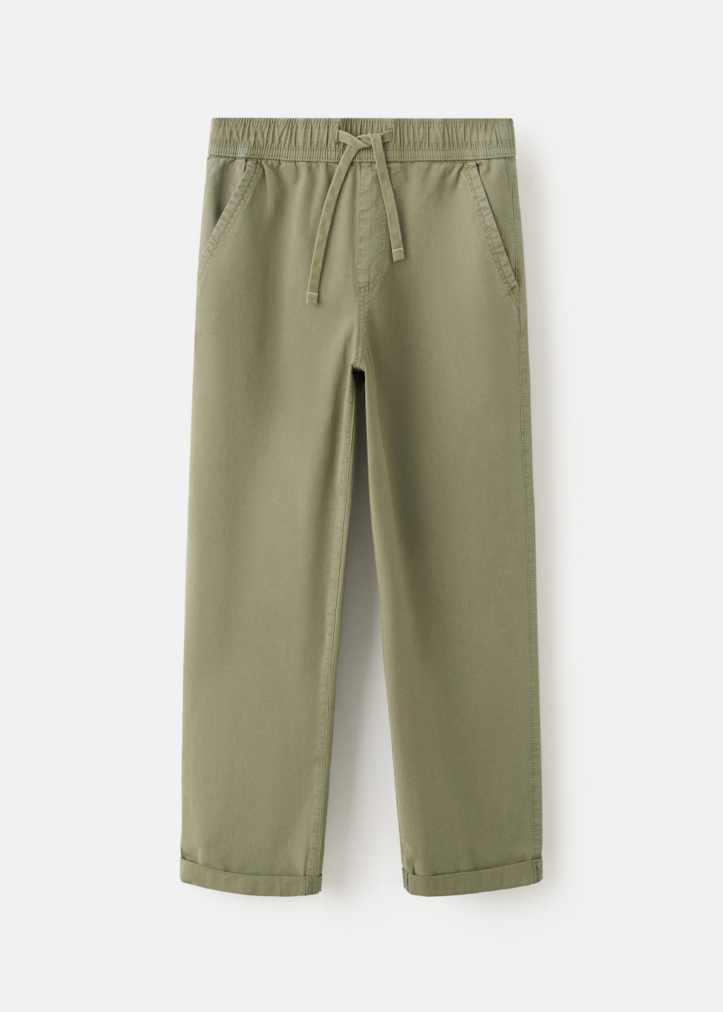 Mango Kids' Straight-fit Cotton Trousers Khaki In Green