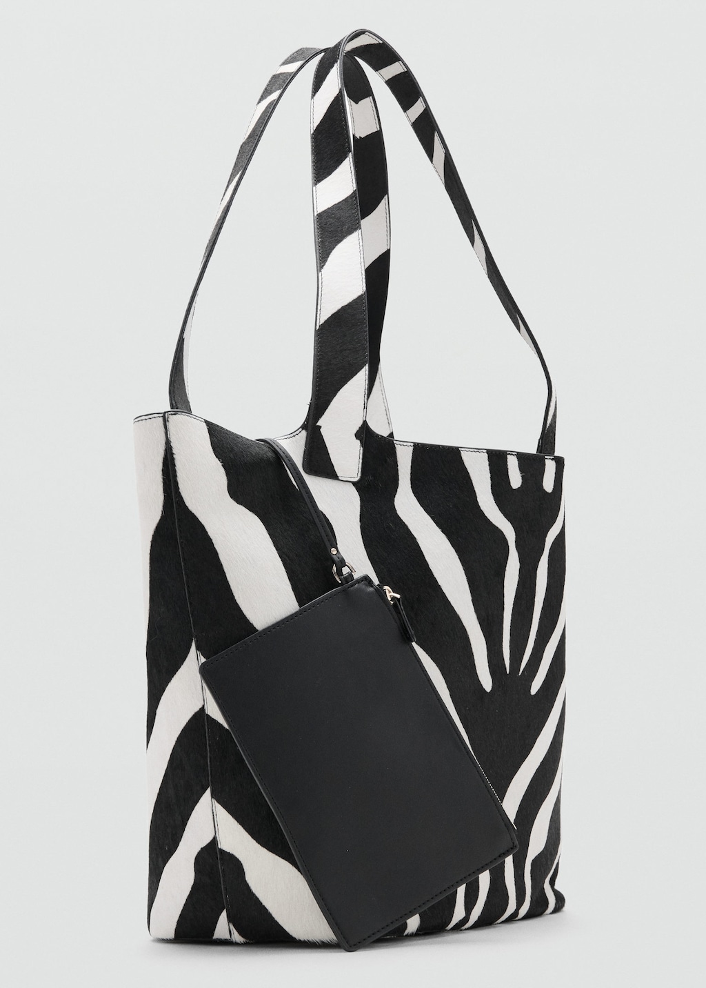 Mango Leather And Fur Tote Bag Black