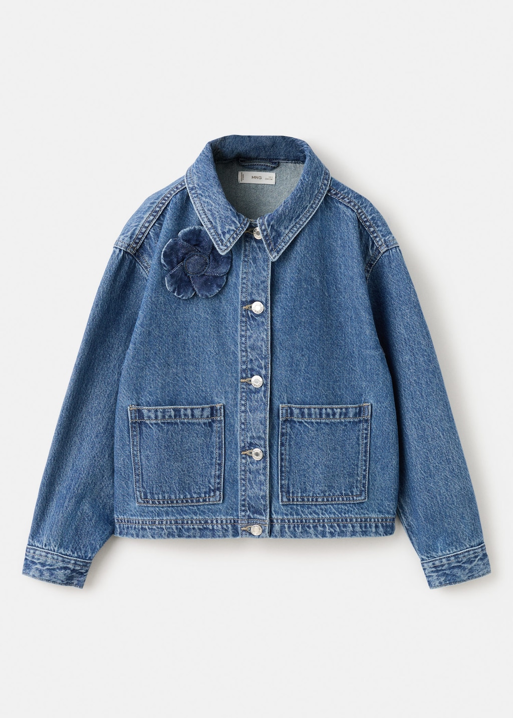Mango Kids' Denim Jacket With Flower Detail Medium Blue
