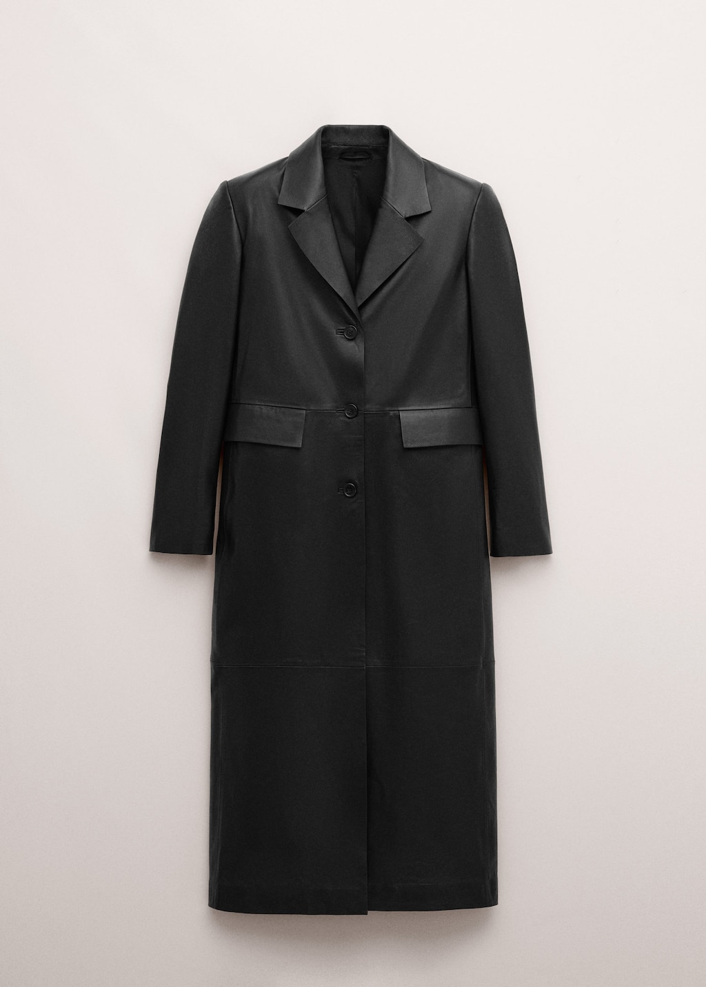 Mango Straight Coat With 100% Leather Pockets Black