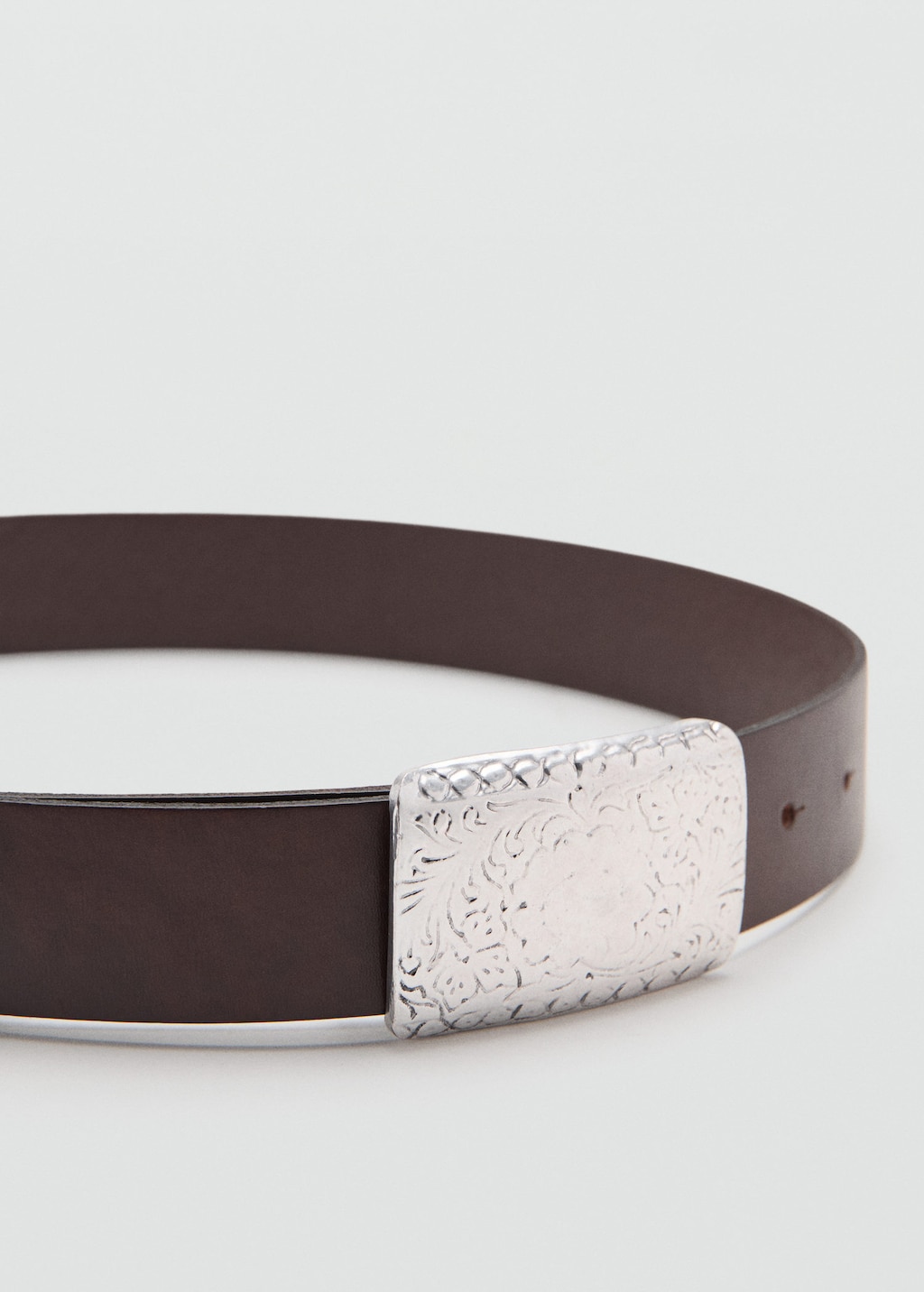 Mango Ceinture Cuir Boucle Gravée Chocolat - Femme - L -  In Brown