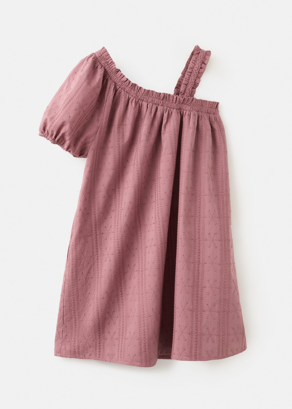 Mango Kids' Asymmetrical Embroidered Dress In Pink