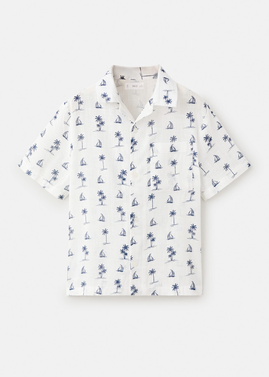 Mango Kids' Palm Print Cotton Shirt In Off White