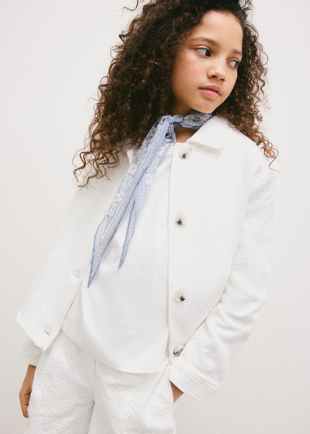 Mango Kids' Tweed Jacket With Buttons In White