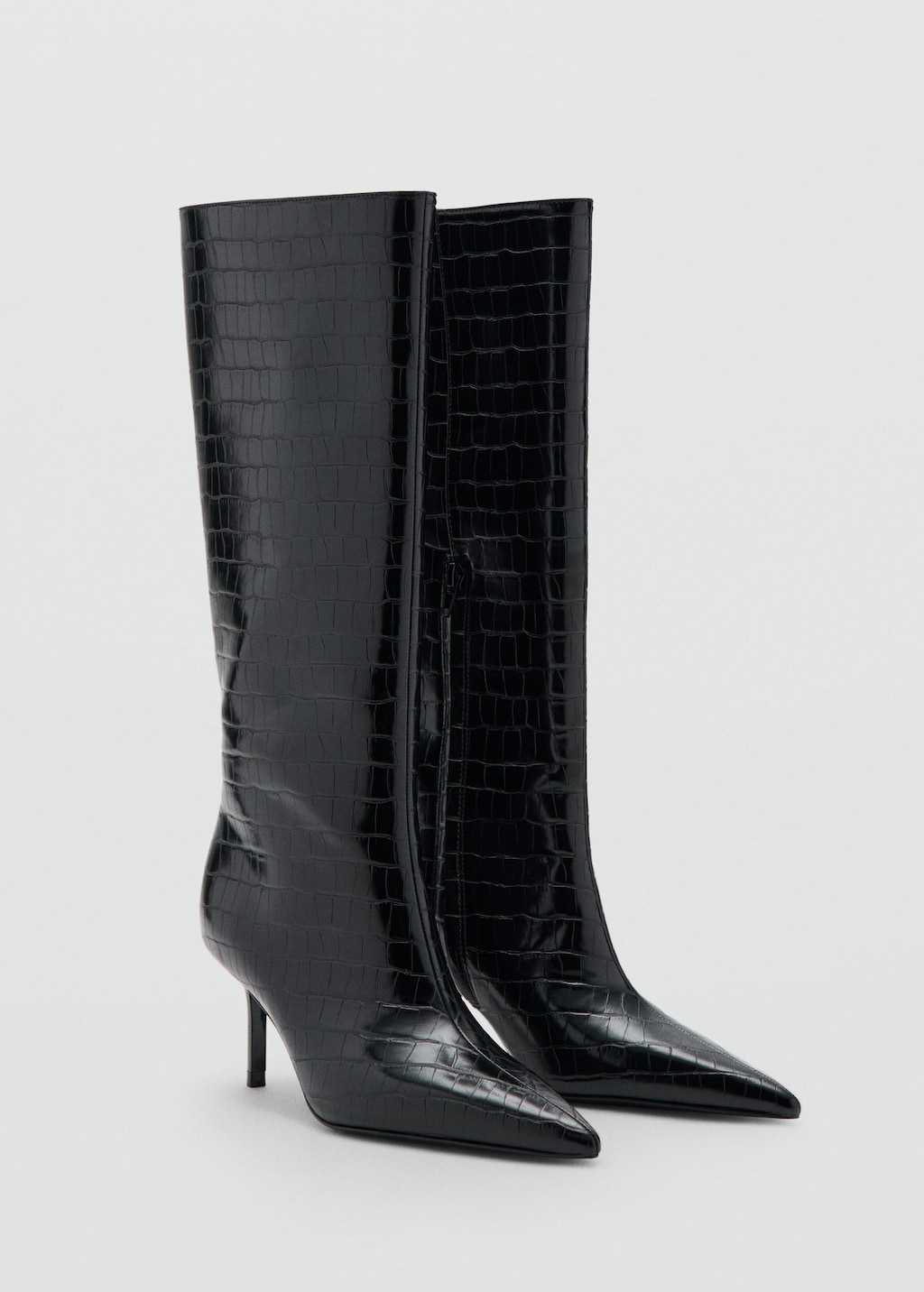 Mango Croc-effect Tall Boots Black