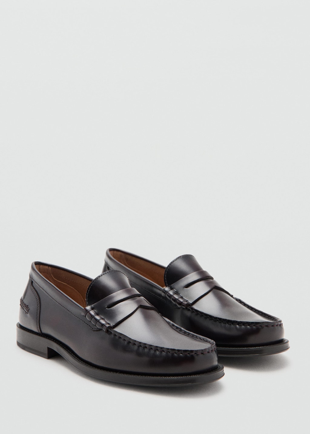Mango Man Aged-leather Loafers Burgundy