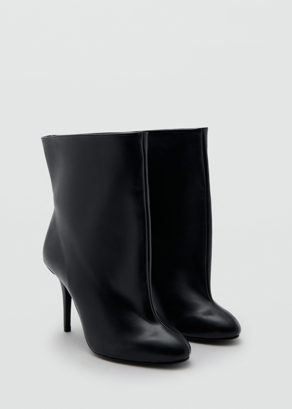Mango Wide Shaft Leather Heeled Boot Black
