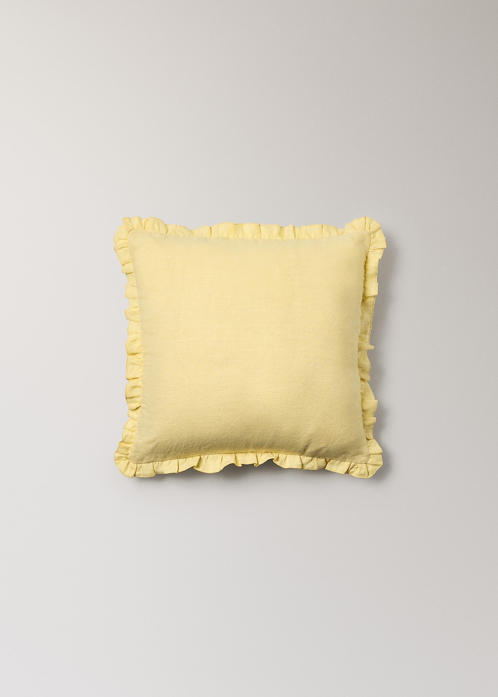 Mango 100% Linen Cushion Cover Ruffle 45 X 45 Cm Yellow