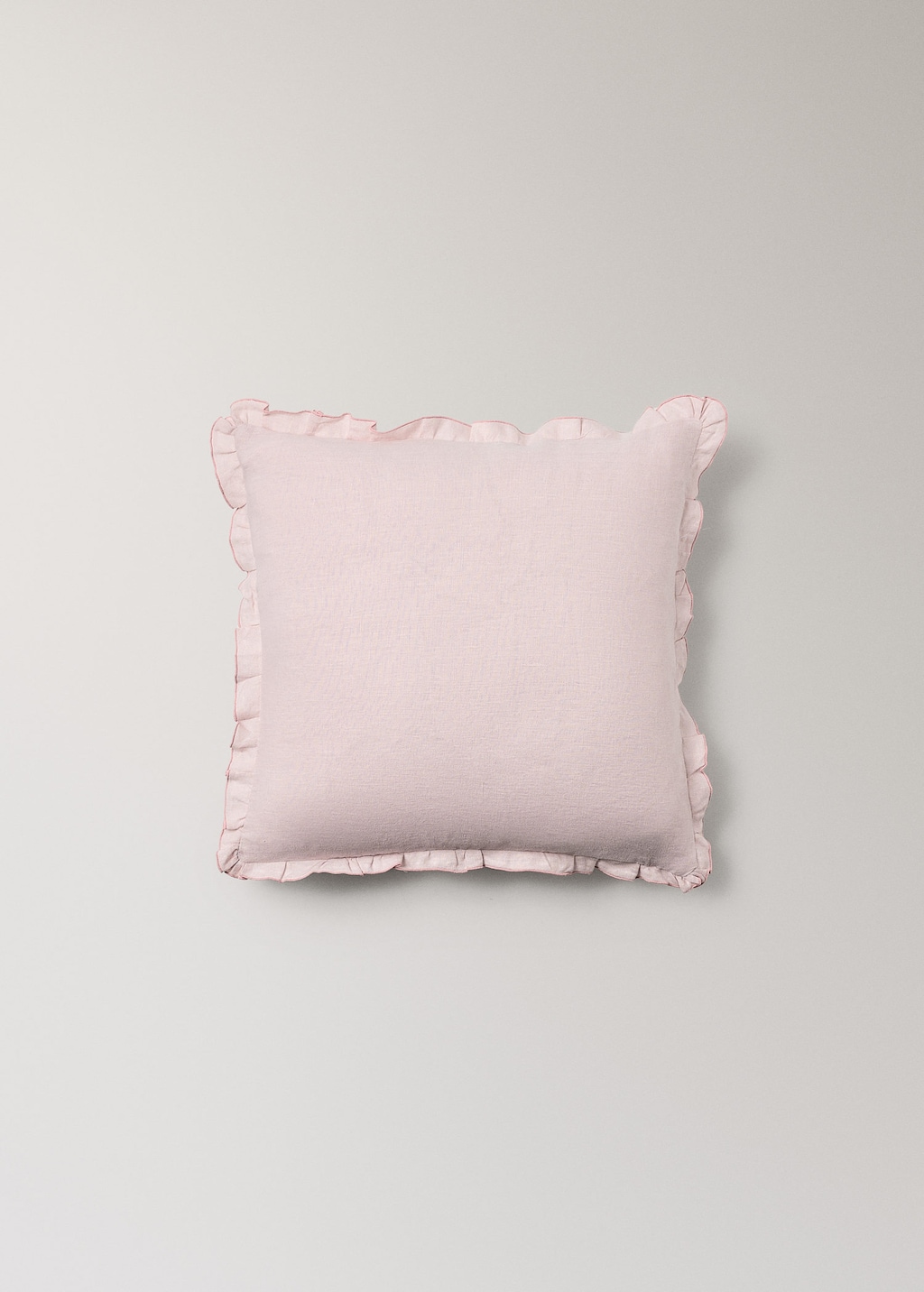 Mango 100% Linen Cushion Cover Ruffle 45 X 45 Cm Pink