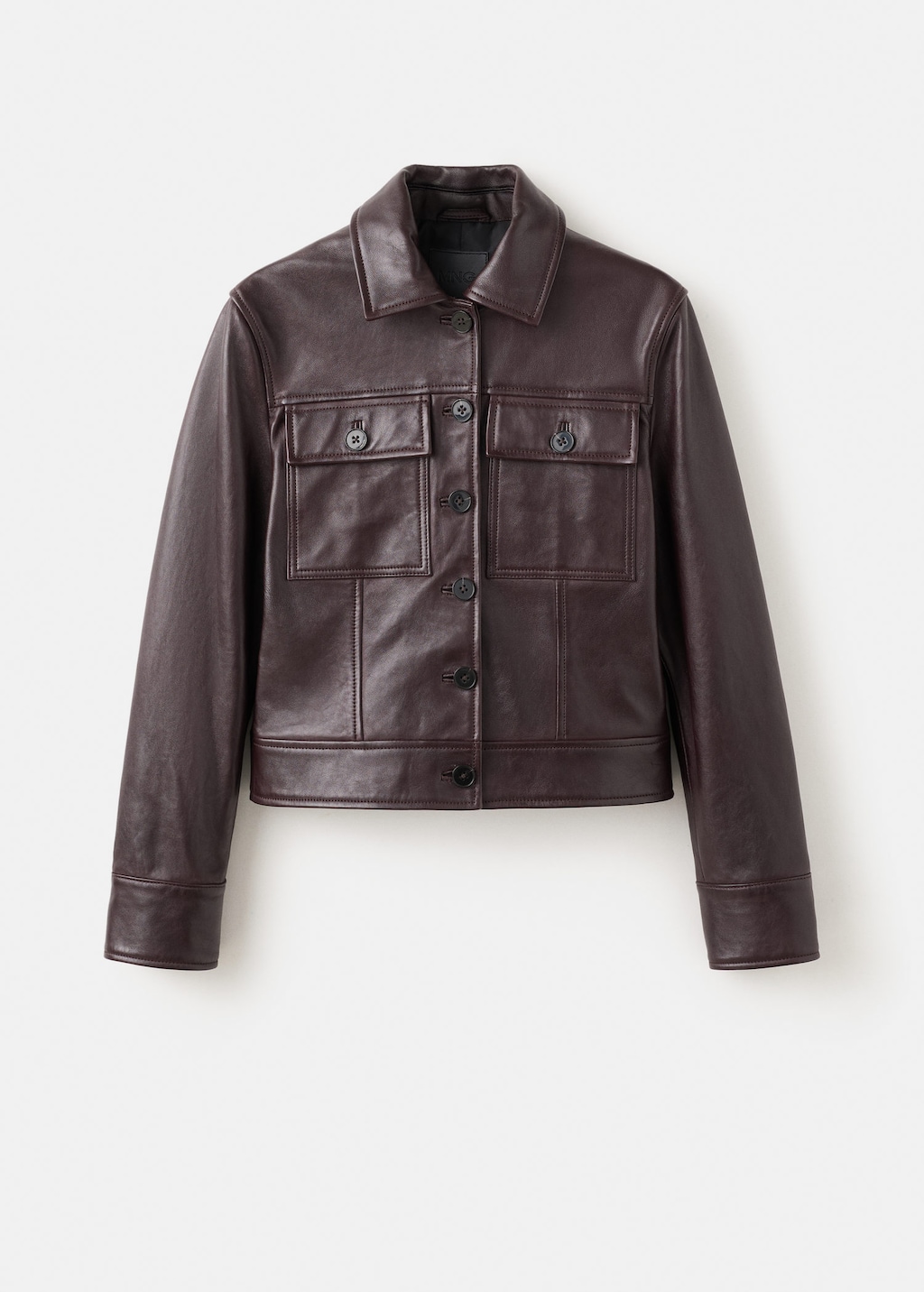 Mango Buttoned Leather Jacket Burgundy In Brown