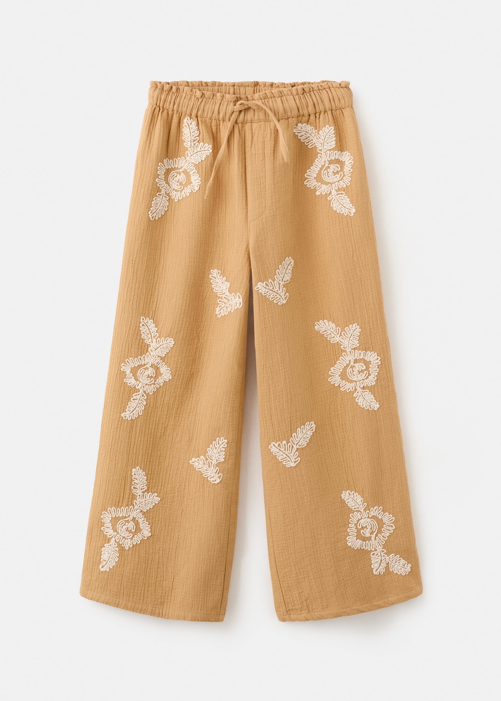 Mango Kids' Textured Embroidered Pants Mustard In Brown