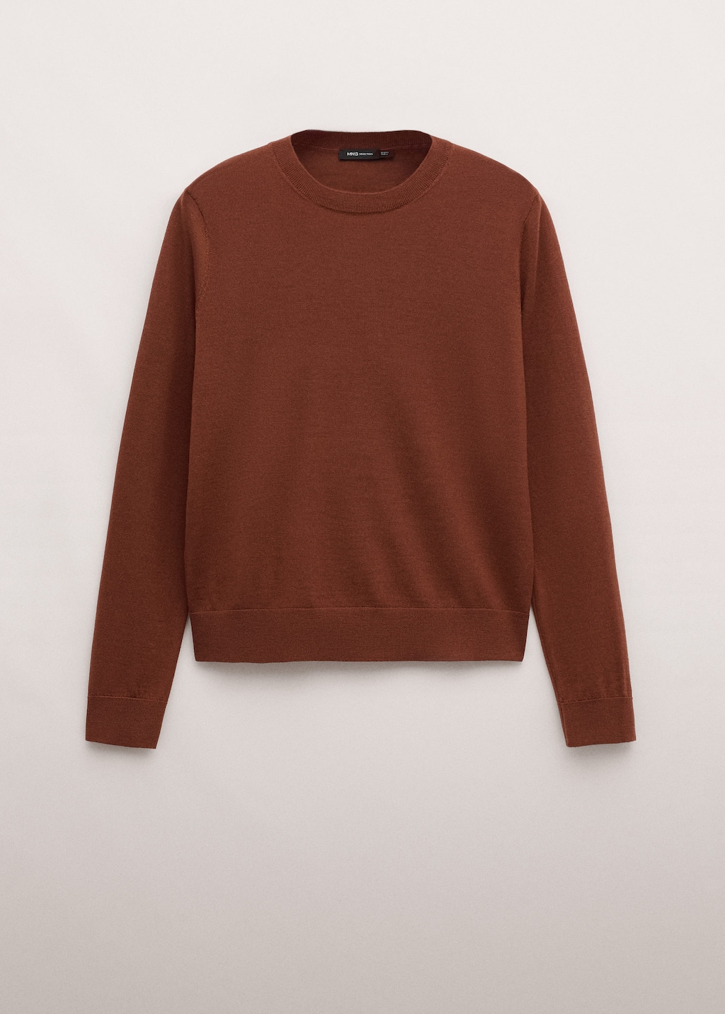 Mango 100% Wool Round-neck Sweater Russet In Brown