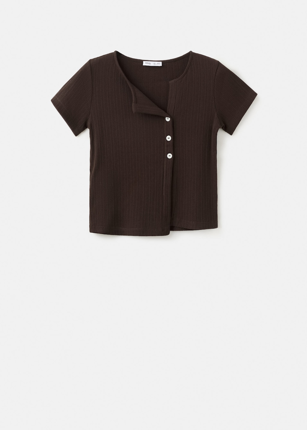 Mango Ribbed T-shirt With Button Detail Brown