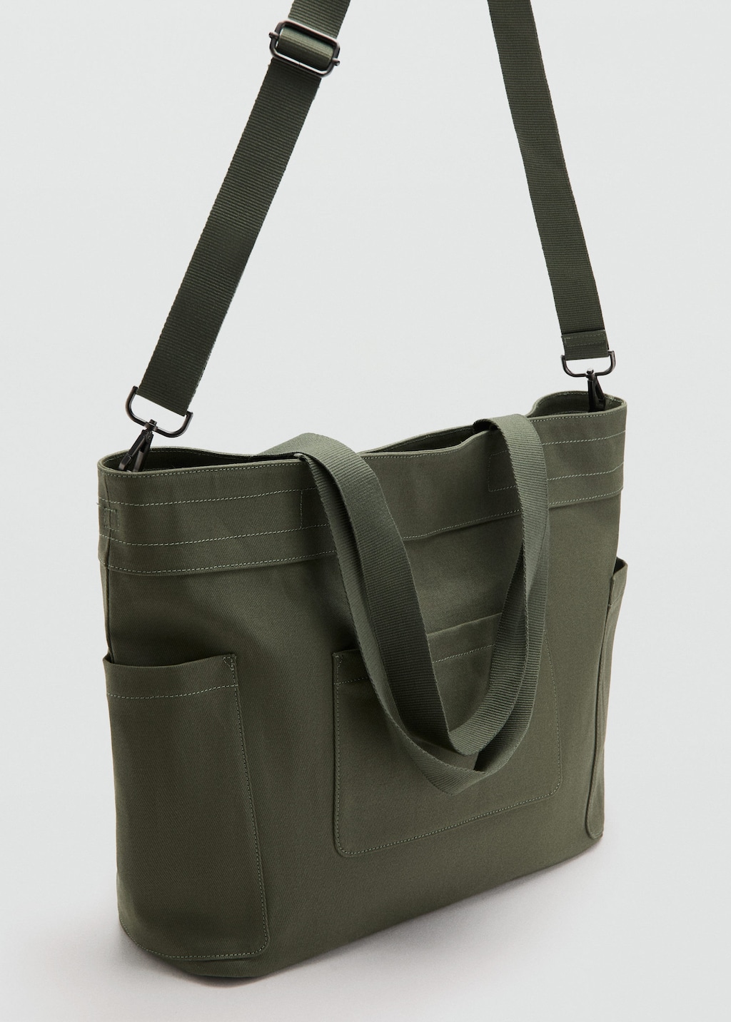 Mango Cotton Tote Bag With Pockets Khaki In Brown