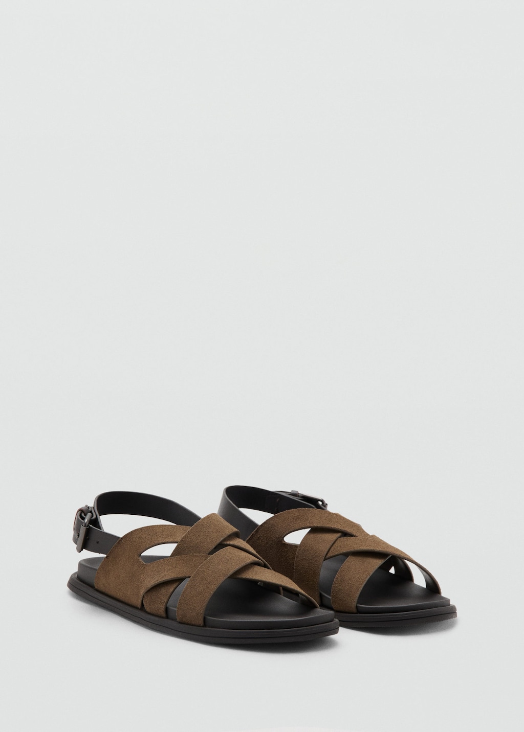 Mango Suede Leather Sandals With Crossed Straps Medium Brown