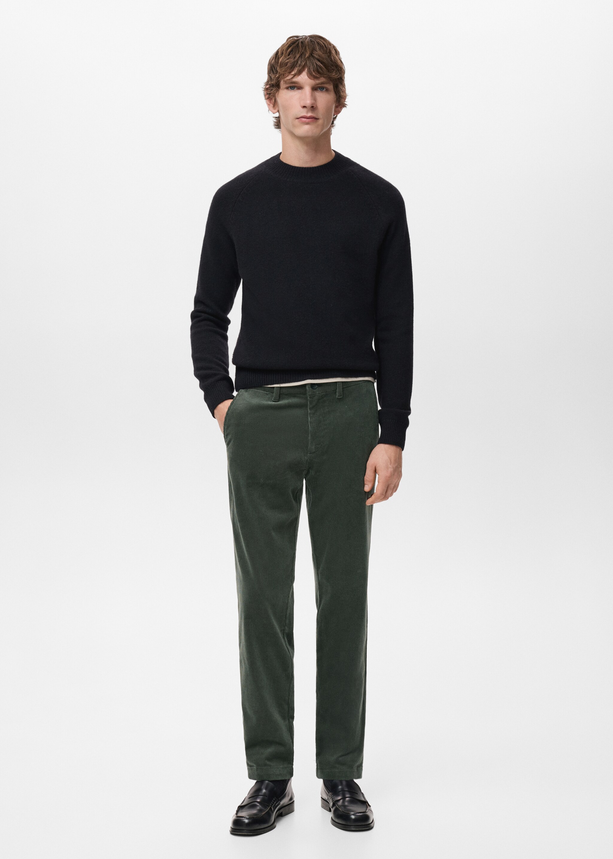 Corduroy slim-fit trousers - General plane, Khaki. Ref: 27001195-00.
