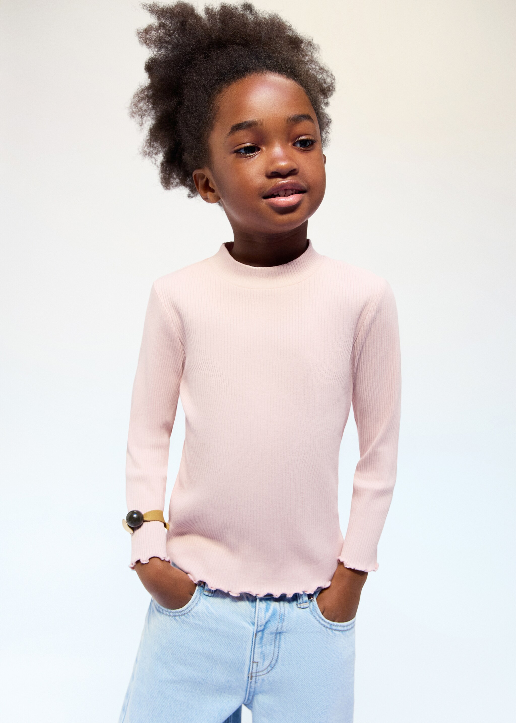 Camiseta manga larga canalé - Plano general, Rosa. Ref: 27001342-00.