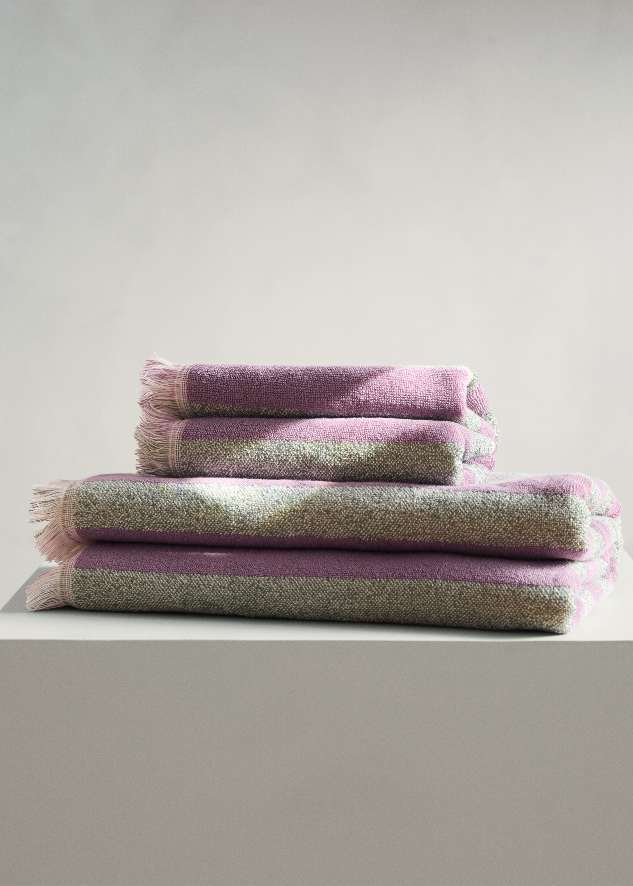 Toalla lavabo algodón rayas color flecos - Plano general, Azul. Ref: 27001578-00.