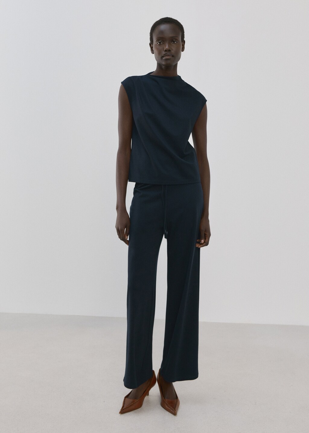 T-shirt with gathered asymmetrical neck