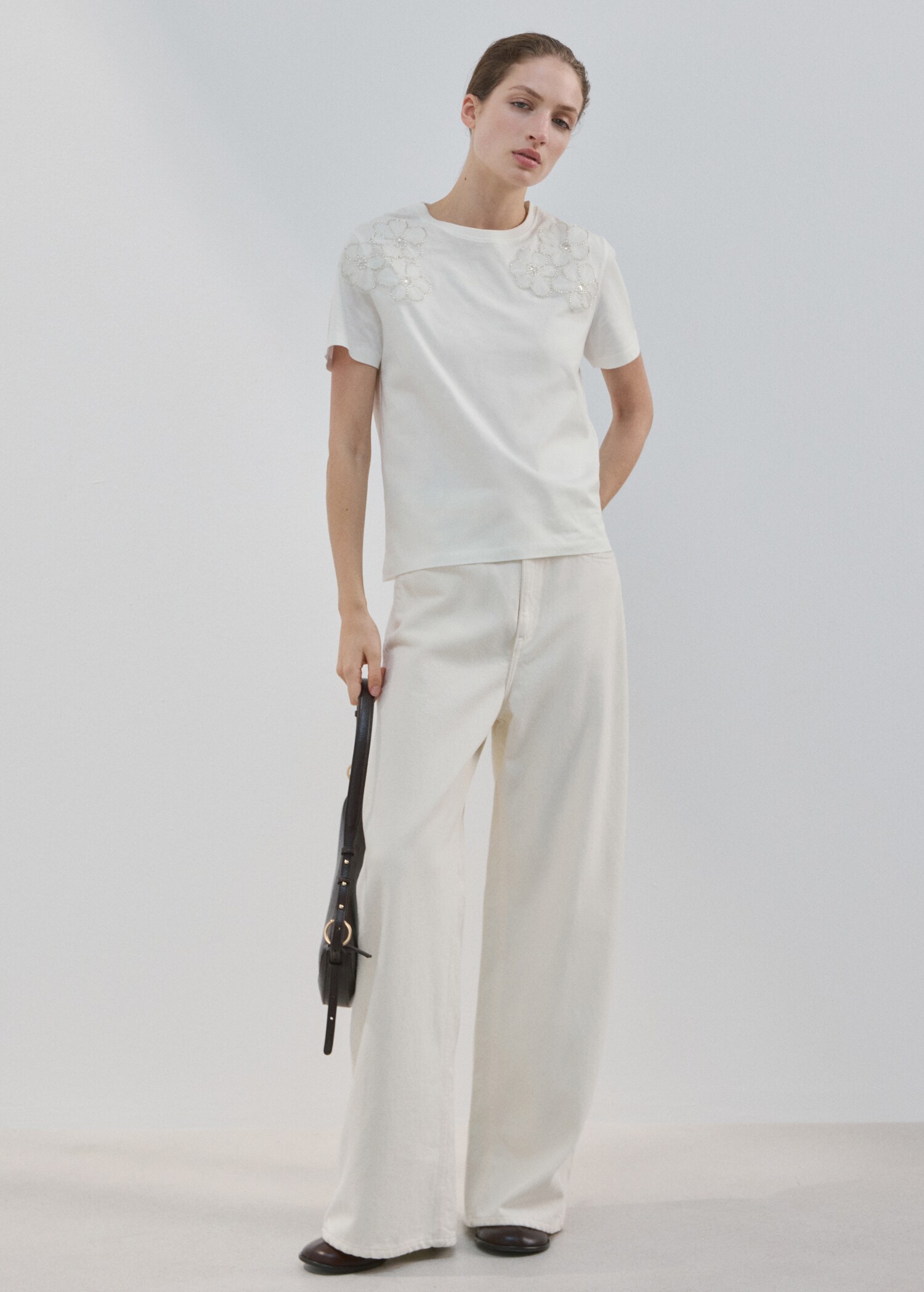 Floral-embroidered cotton t-shirt - General plane