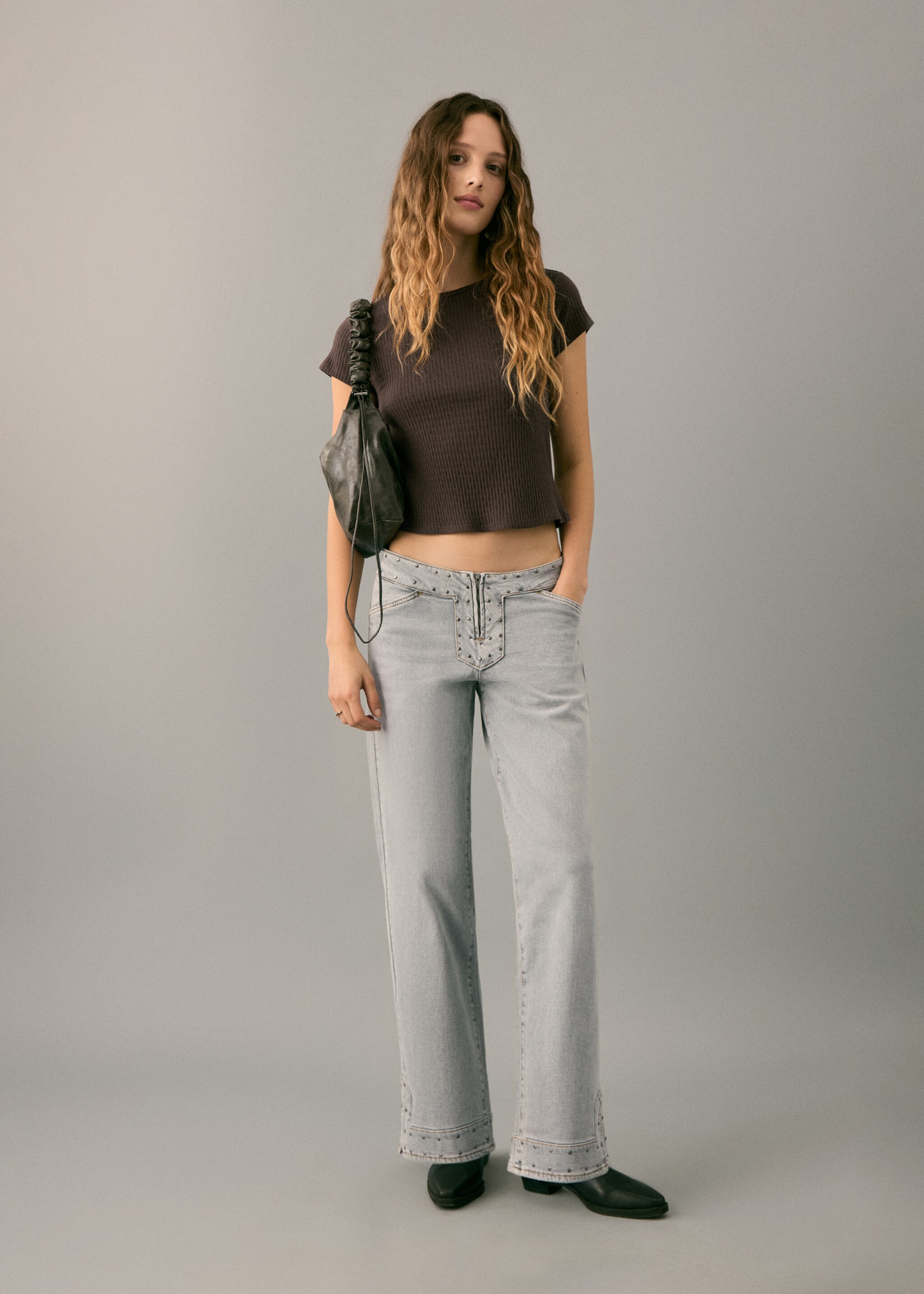 T-shirt manches courtes maille côtelée - Plan général, Marron. Ref: 27002551-00.