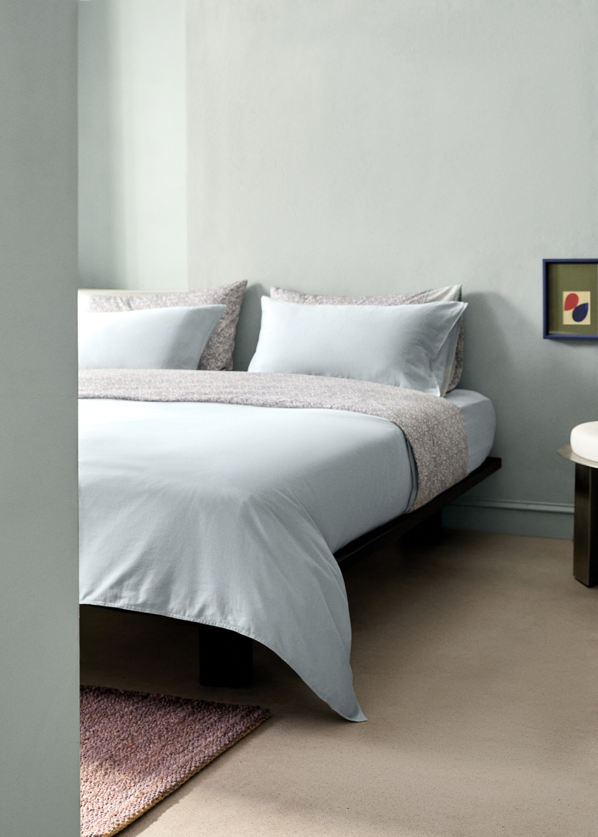 Double-stitched satin duvet cover for 180/200 cm bed - General plane, Aqua Green. Ref: 27002945-00.