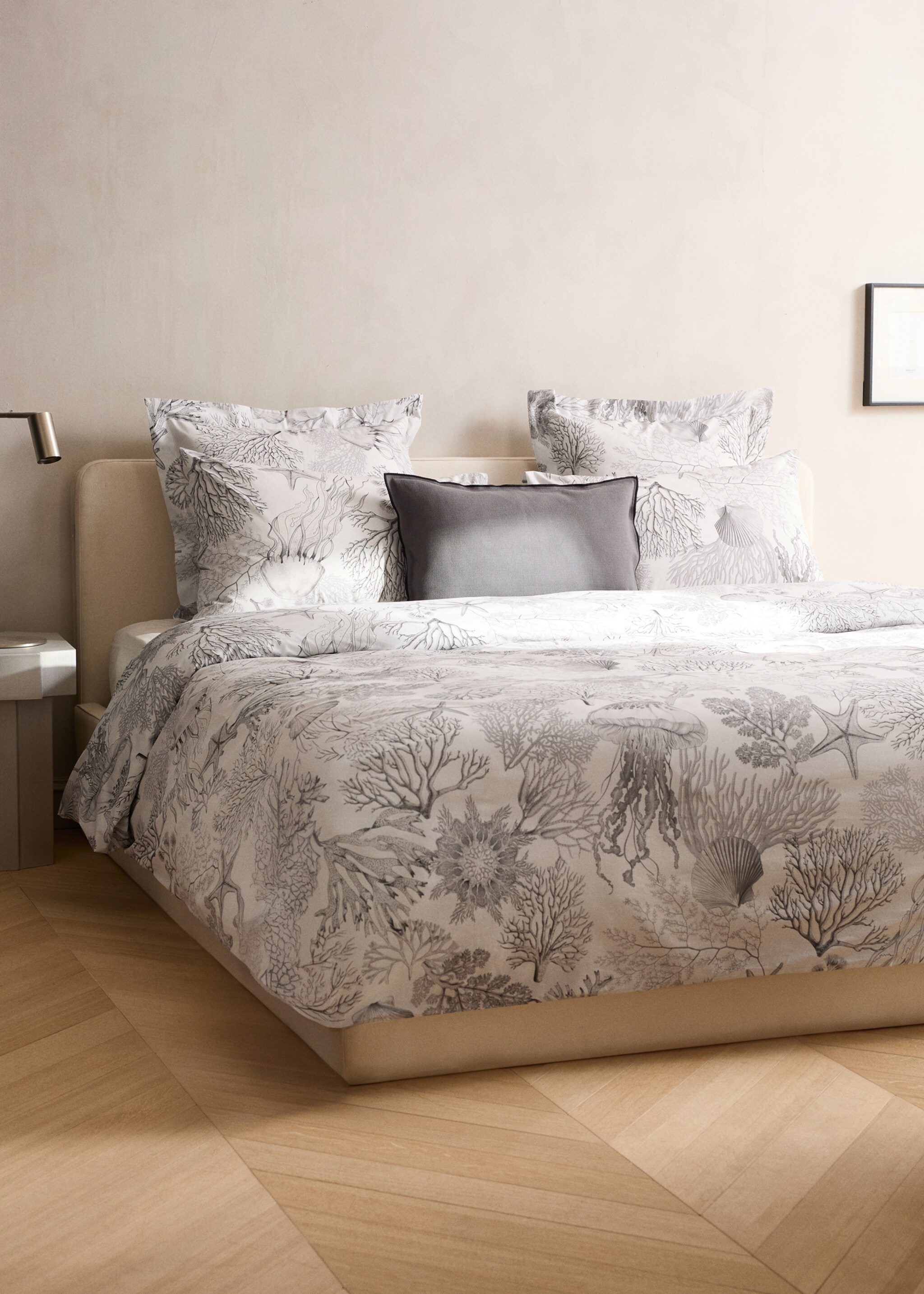 Percale duvet cover with sea print Bed 150/160 cm - General plane, Grey. Ref: 27002968-00.