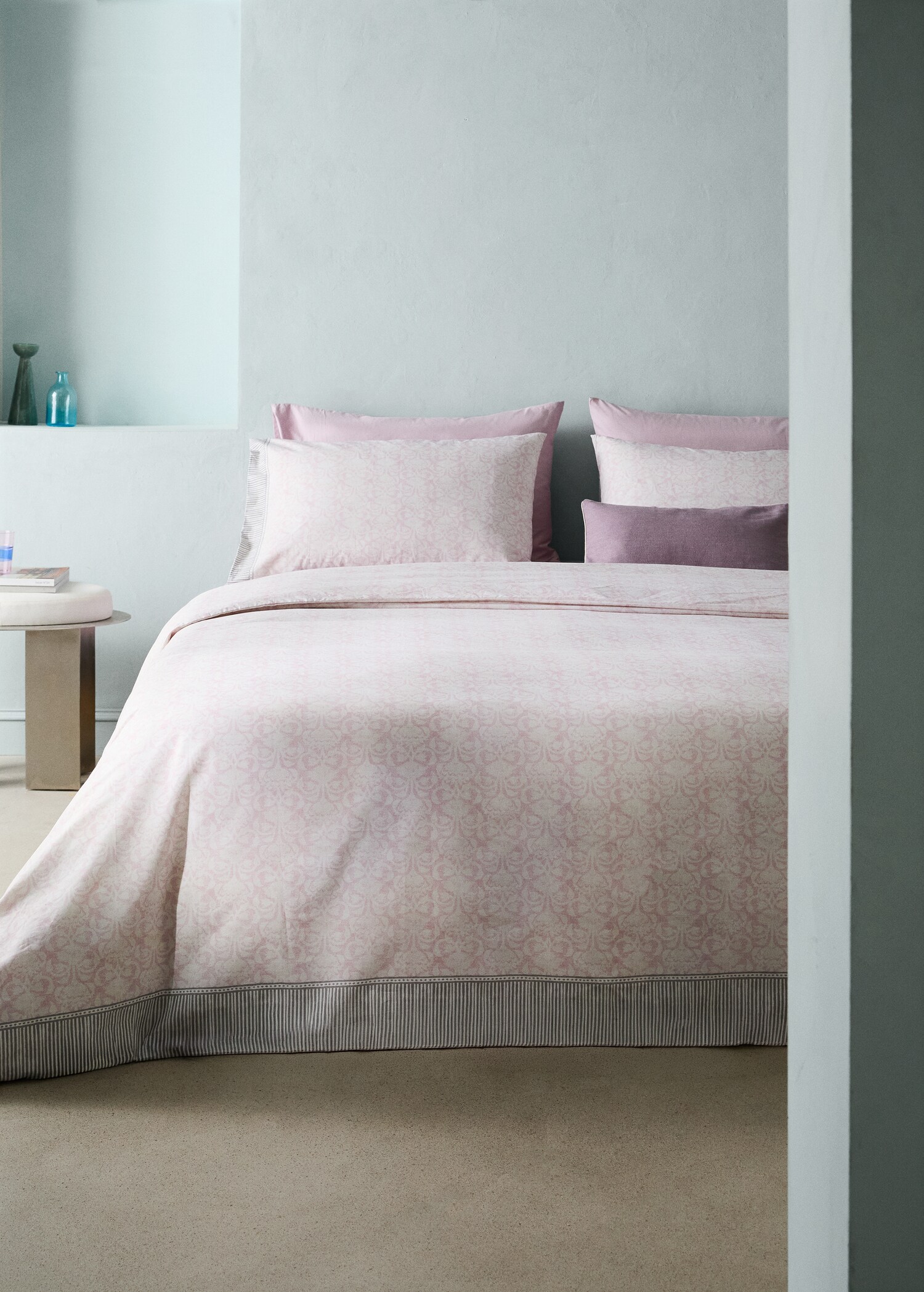 Housse de couette en coton avec bordure florale Lit 90 cm - Plan général