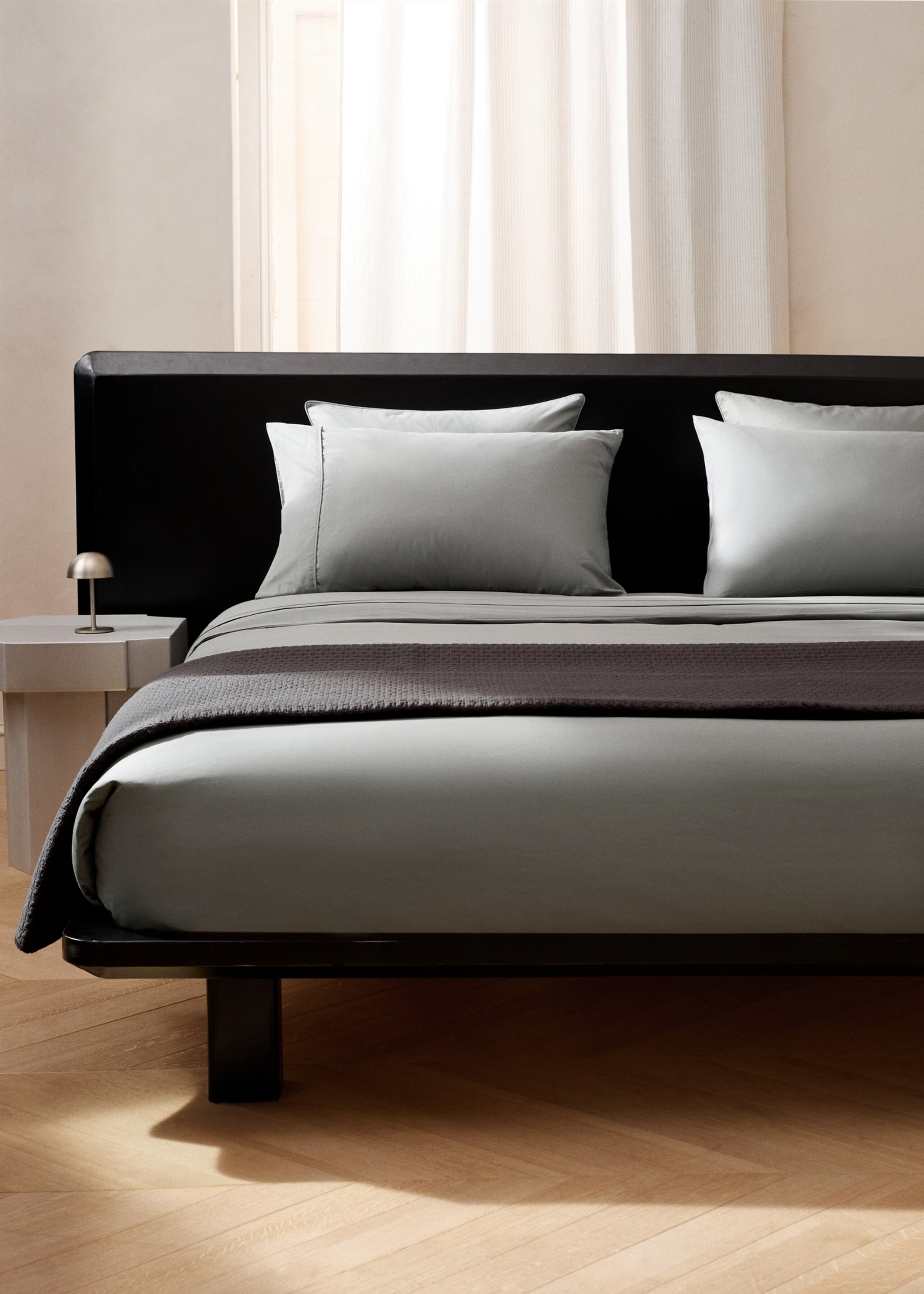 Copripiumino percalle di cotone 500 fili letto 180/200 cm - Piano generale, Grigio. Ref: 27002990-00.