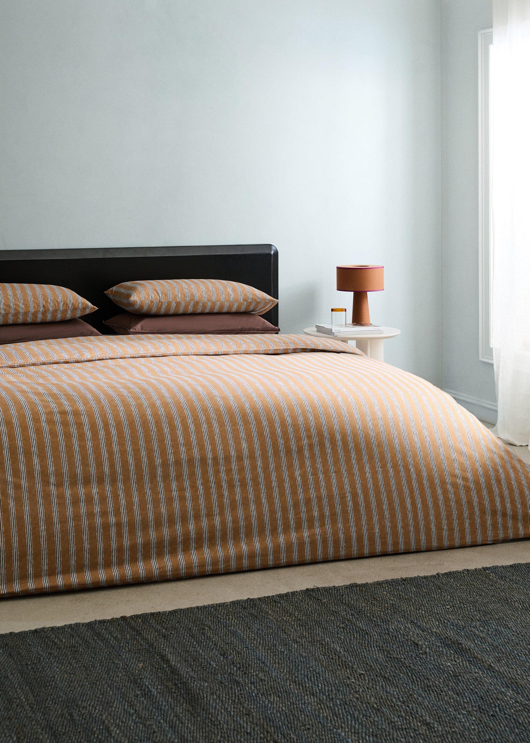 Tricolour striped percale cotton duvet cover for a 90cm bed - General plane, Ochre. Ref: 27002999-00.