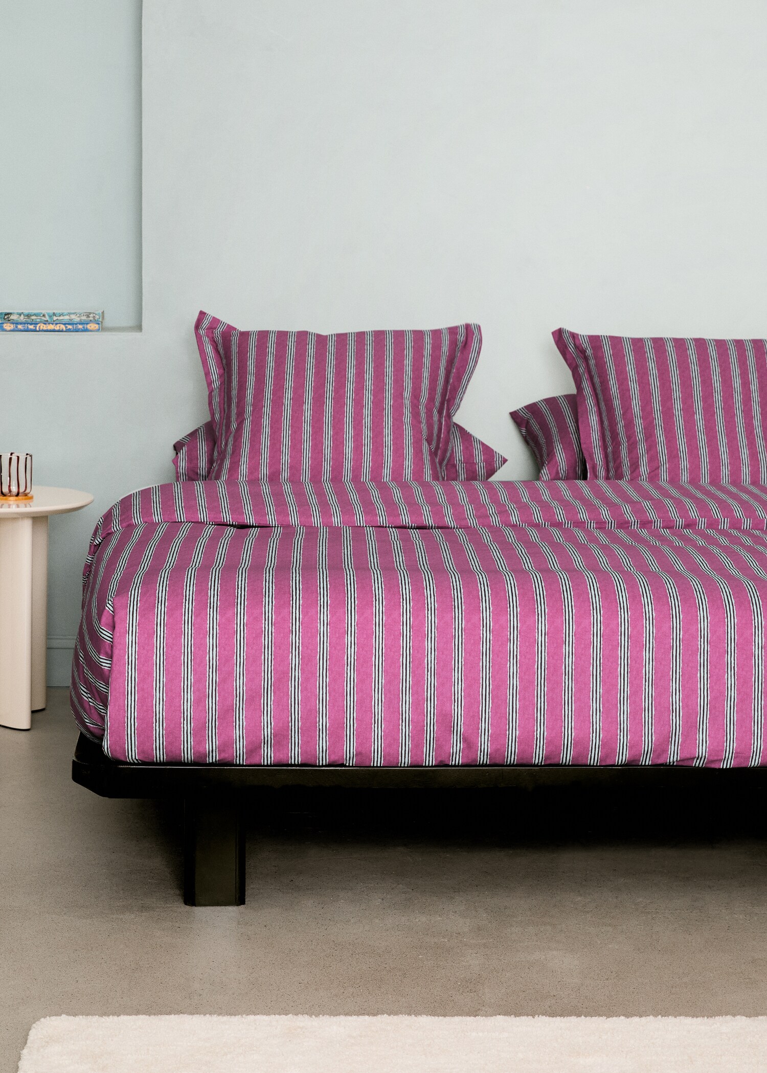 Tricolour striped percale cotton duvet cover for a 90cm bed - General plane