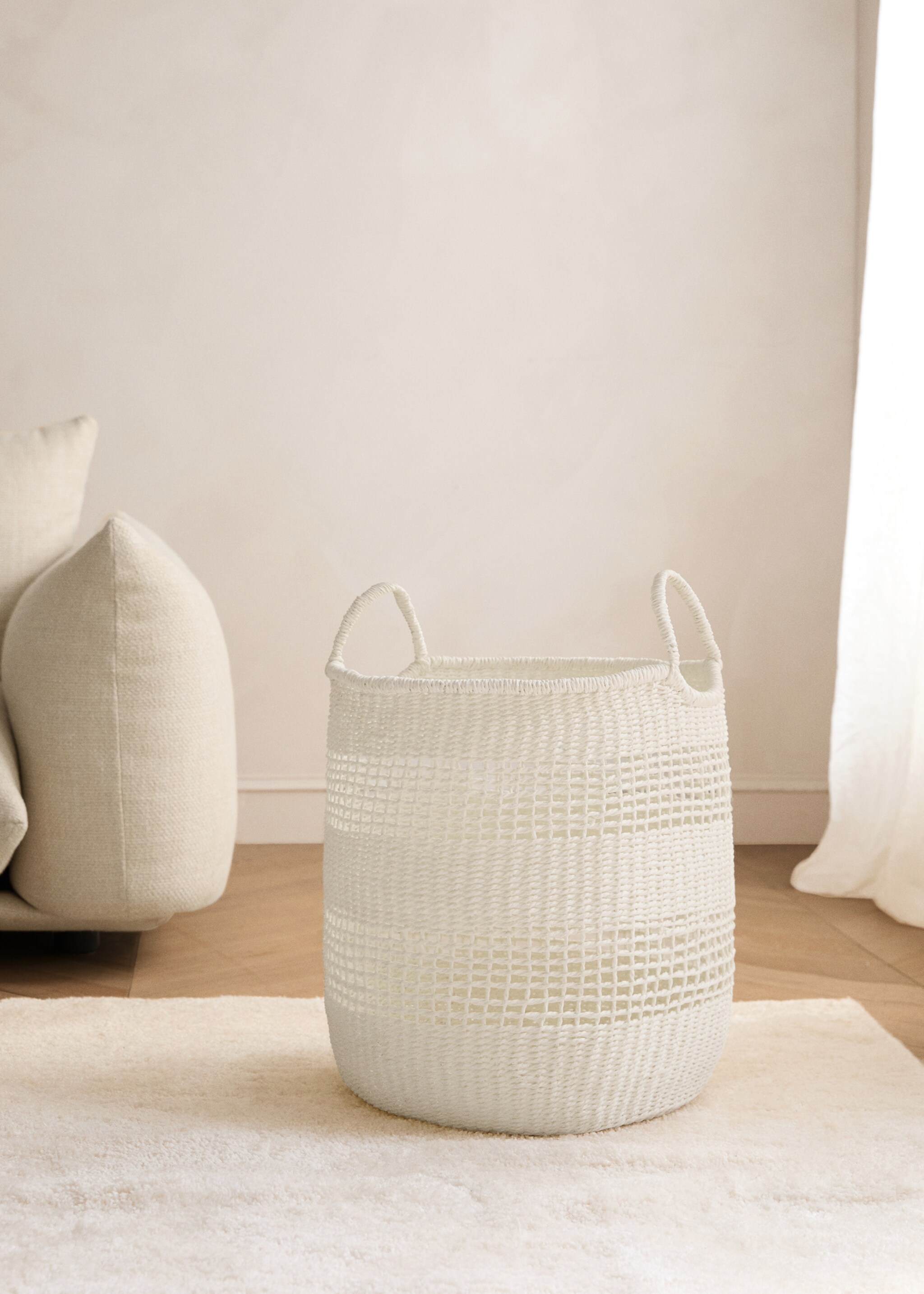 Decorative paper basket with handles - General plane, White. Ref: 27003301-00.