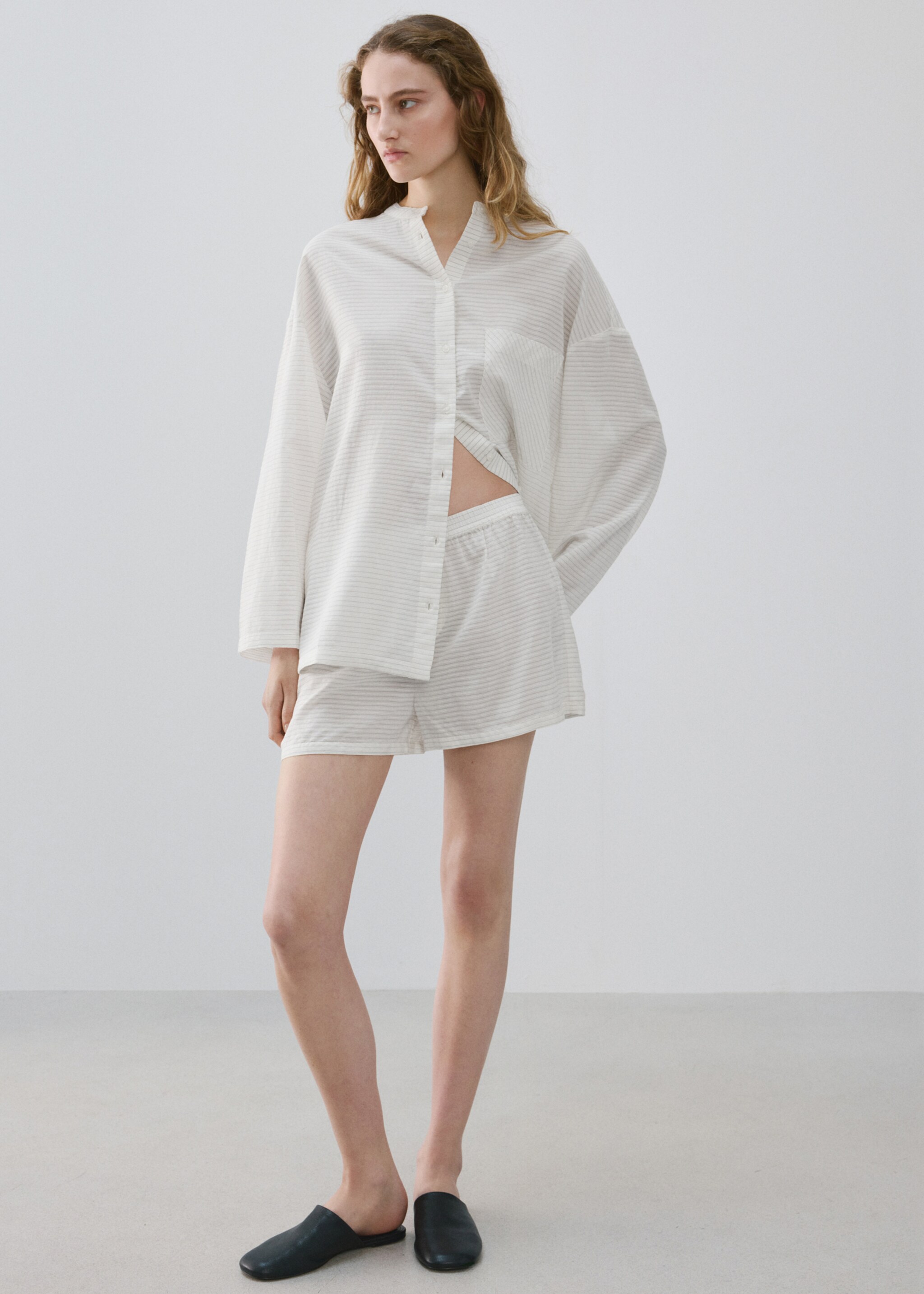 Shorts pijama ratlles - Pla general, Blanc. Ref: 27003332-00.