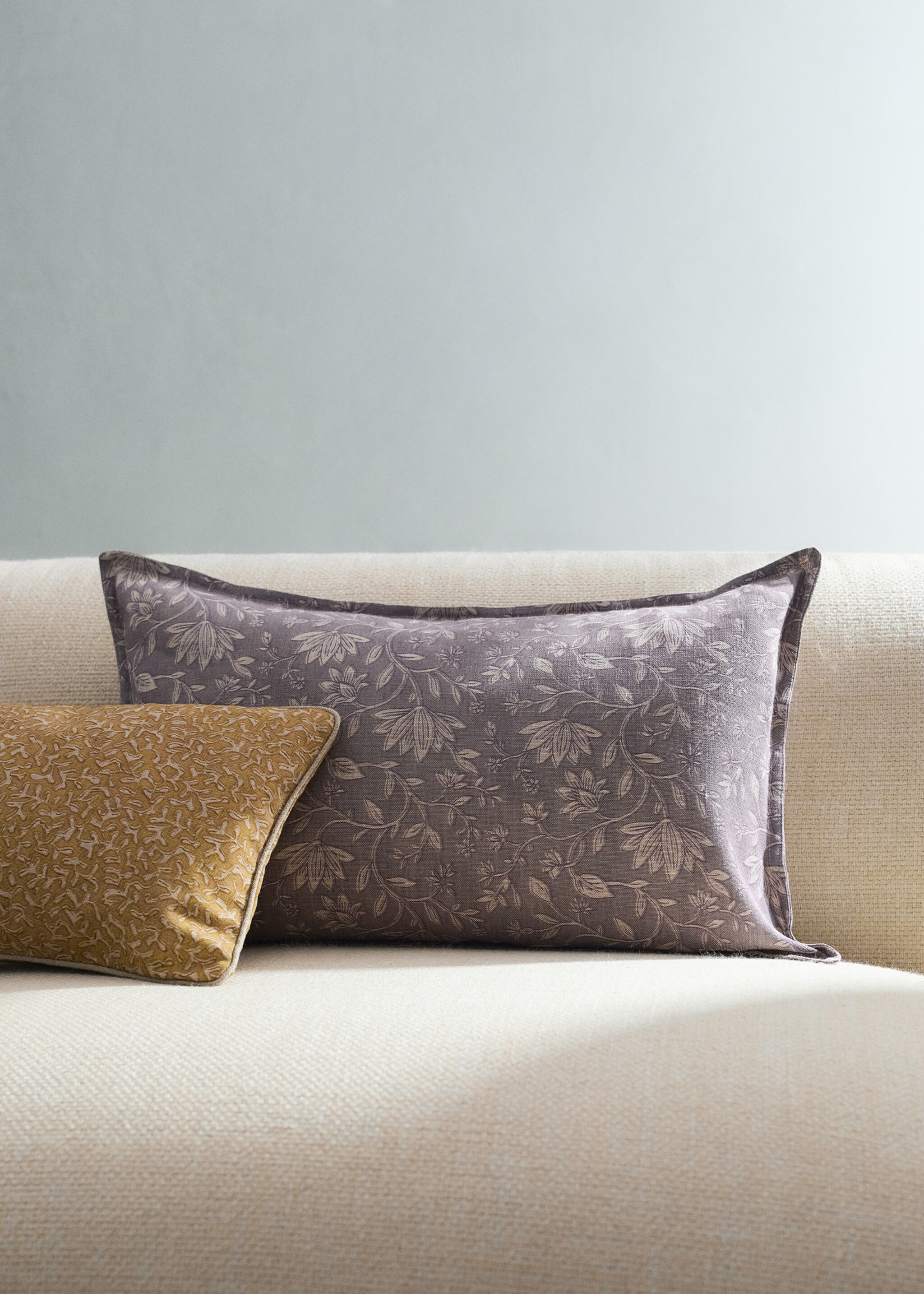 Block print linen cotton cushion cover 40x60cm - General plane, Purple. Ref: 27003354-00.