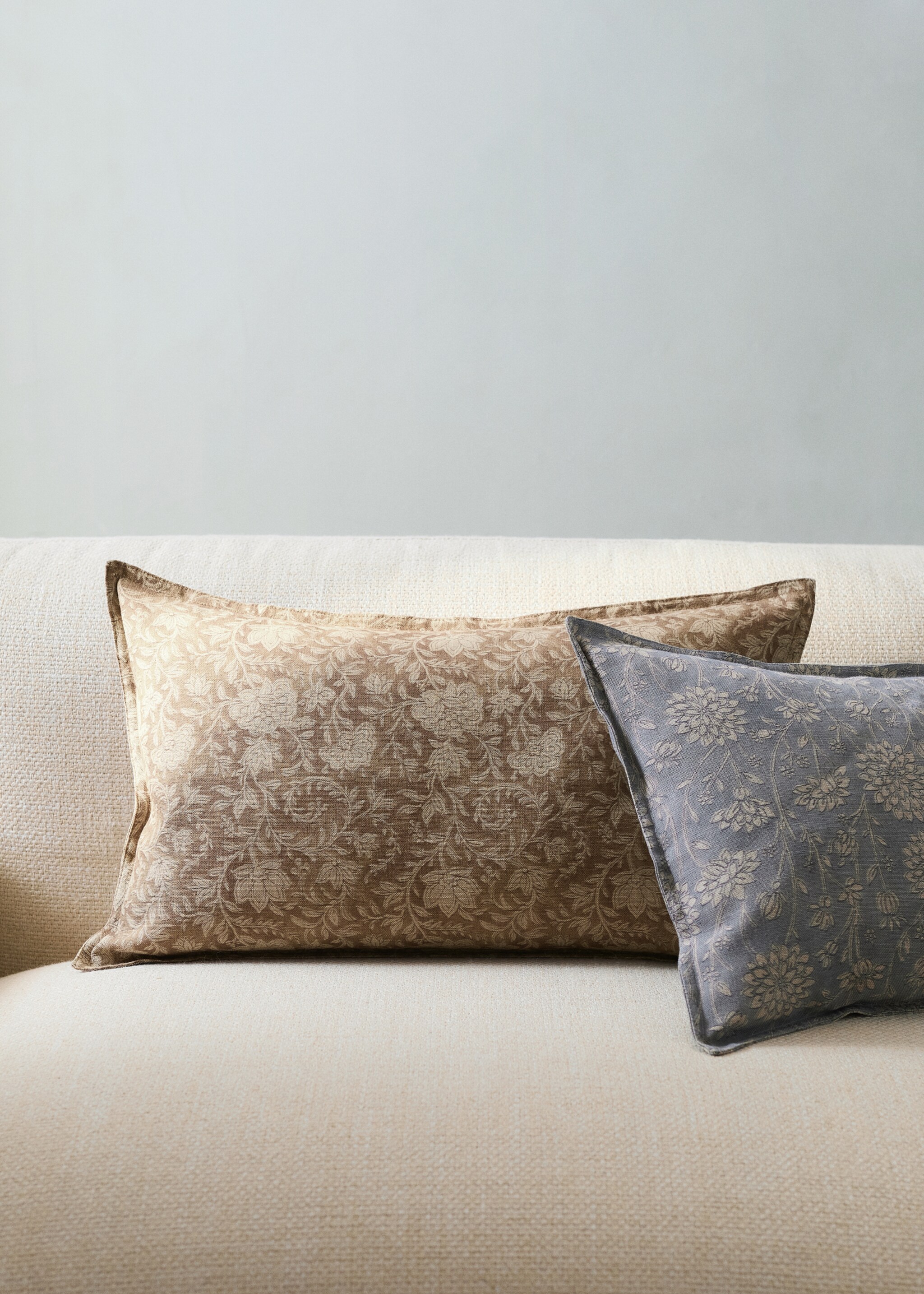 Floral print linen cotton cushion cover 40x60 cm - General plane, Burnt Orange. Ref: 27003358-00.