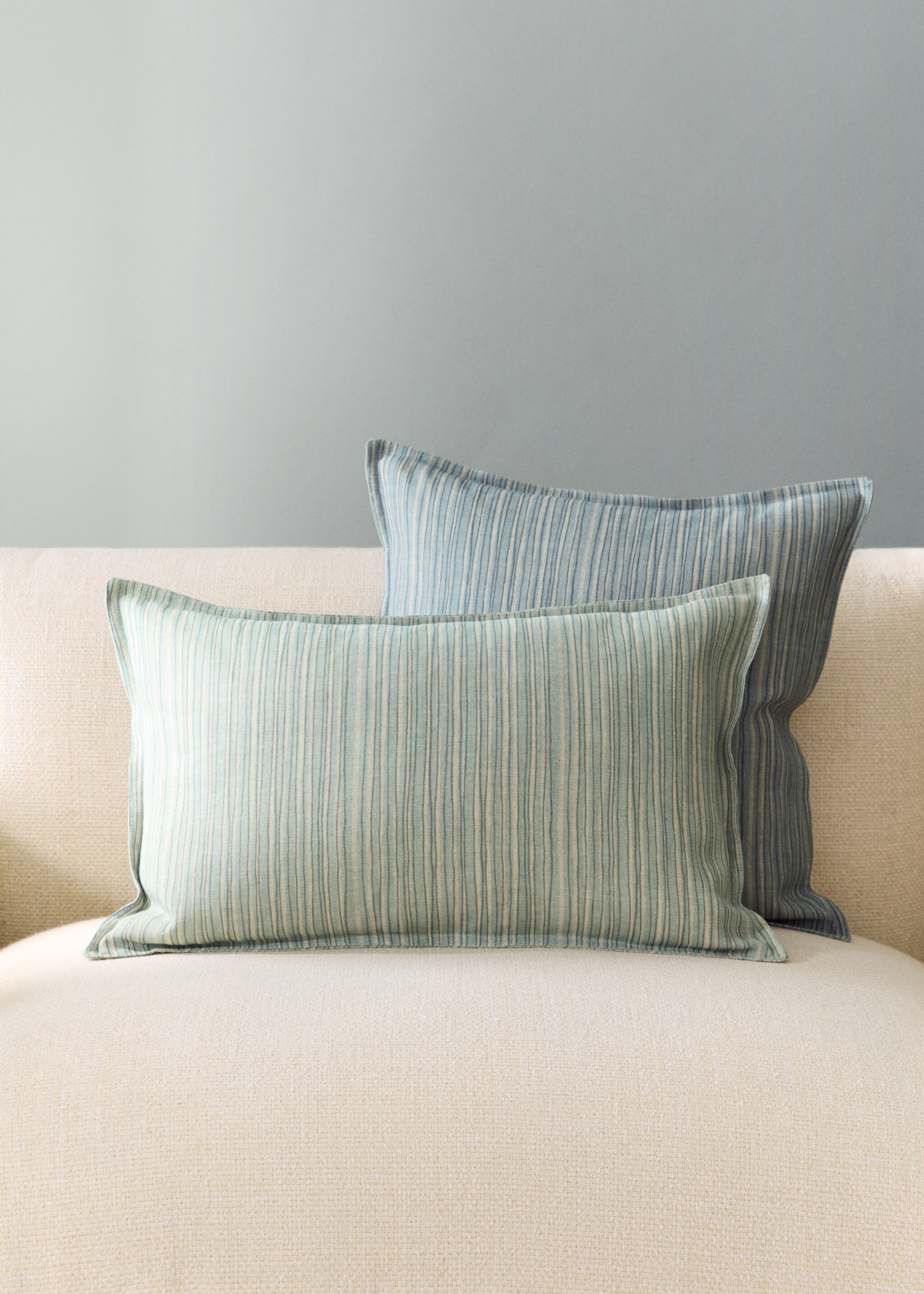 Linen cotton cushion cover with fine stripe 40x60cm - General plane, Aqua Green. Ref: 27003370-00.