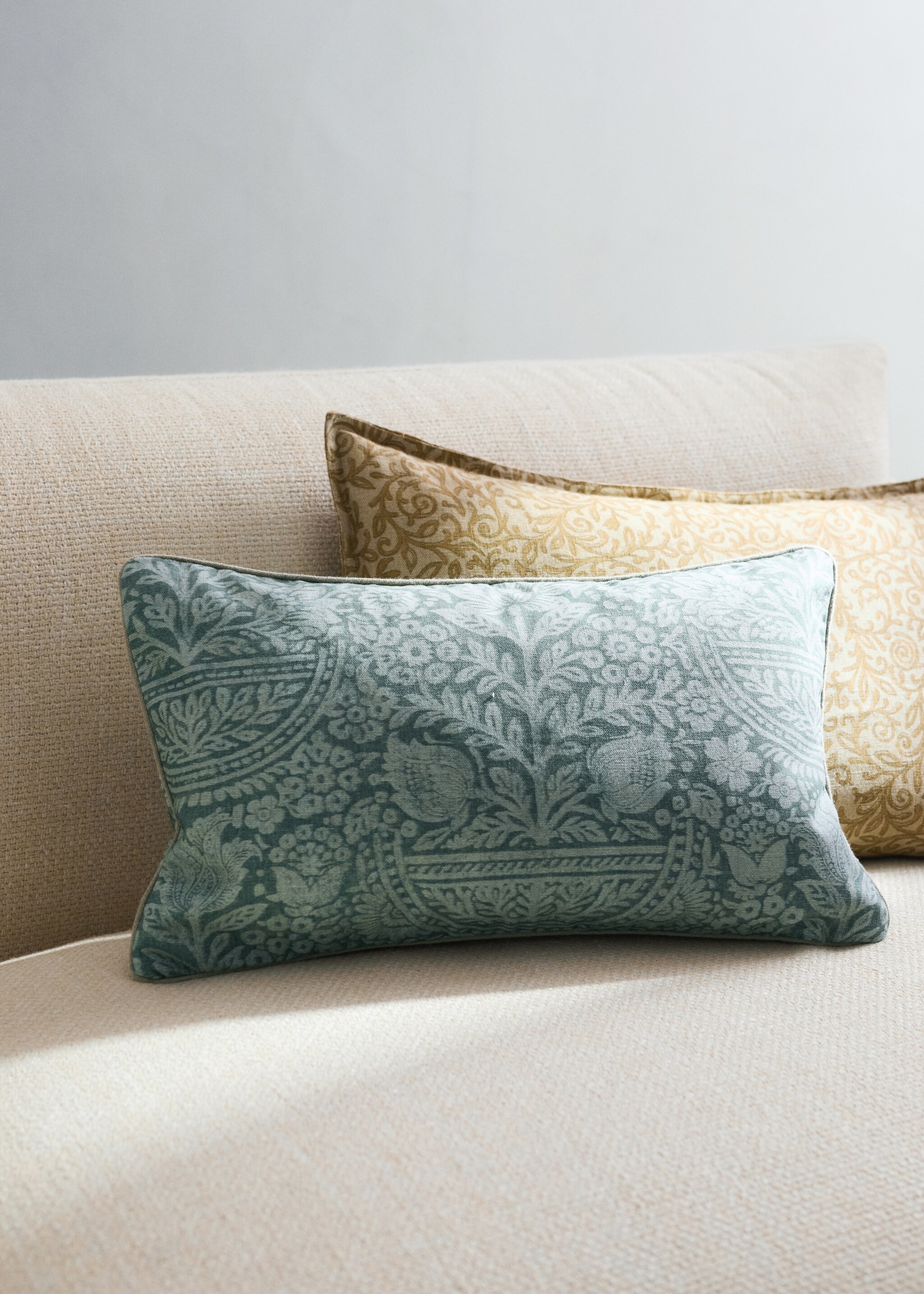 Floral cotton cushion cover 30x50cm - General plane, Aqua Green. Ref: 27003372-00.