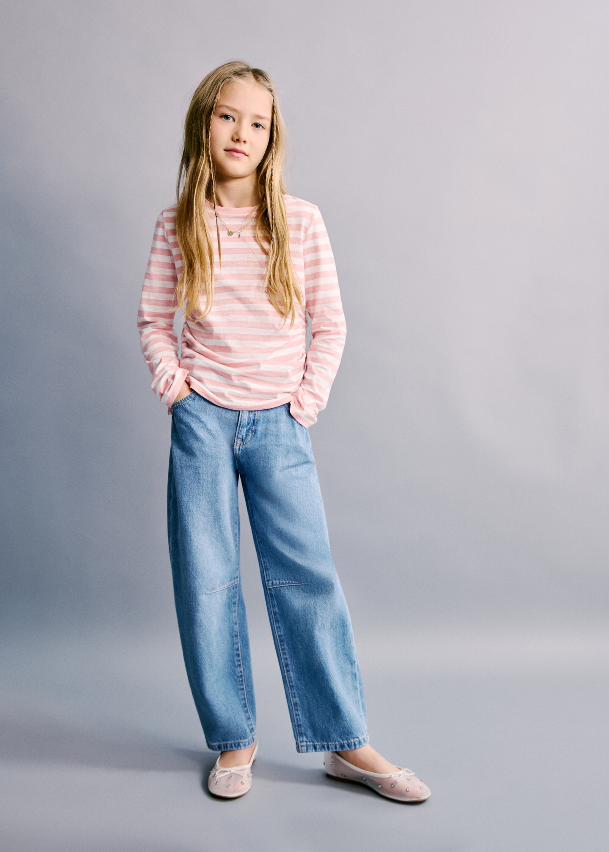 T-shirt froncé manches longues - Plan général, Rose. Ref: 27003726-00.